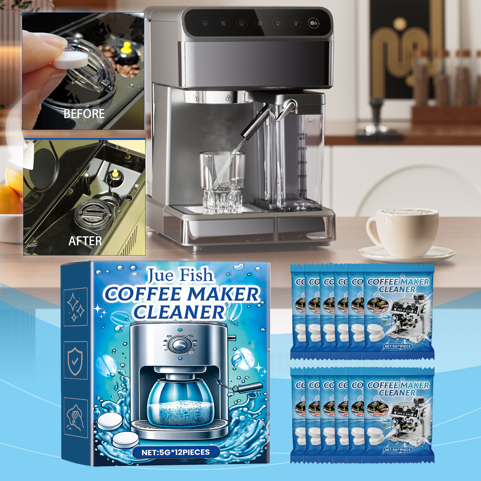 Espresso machine filter before and after cleaning