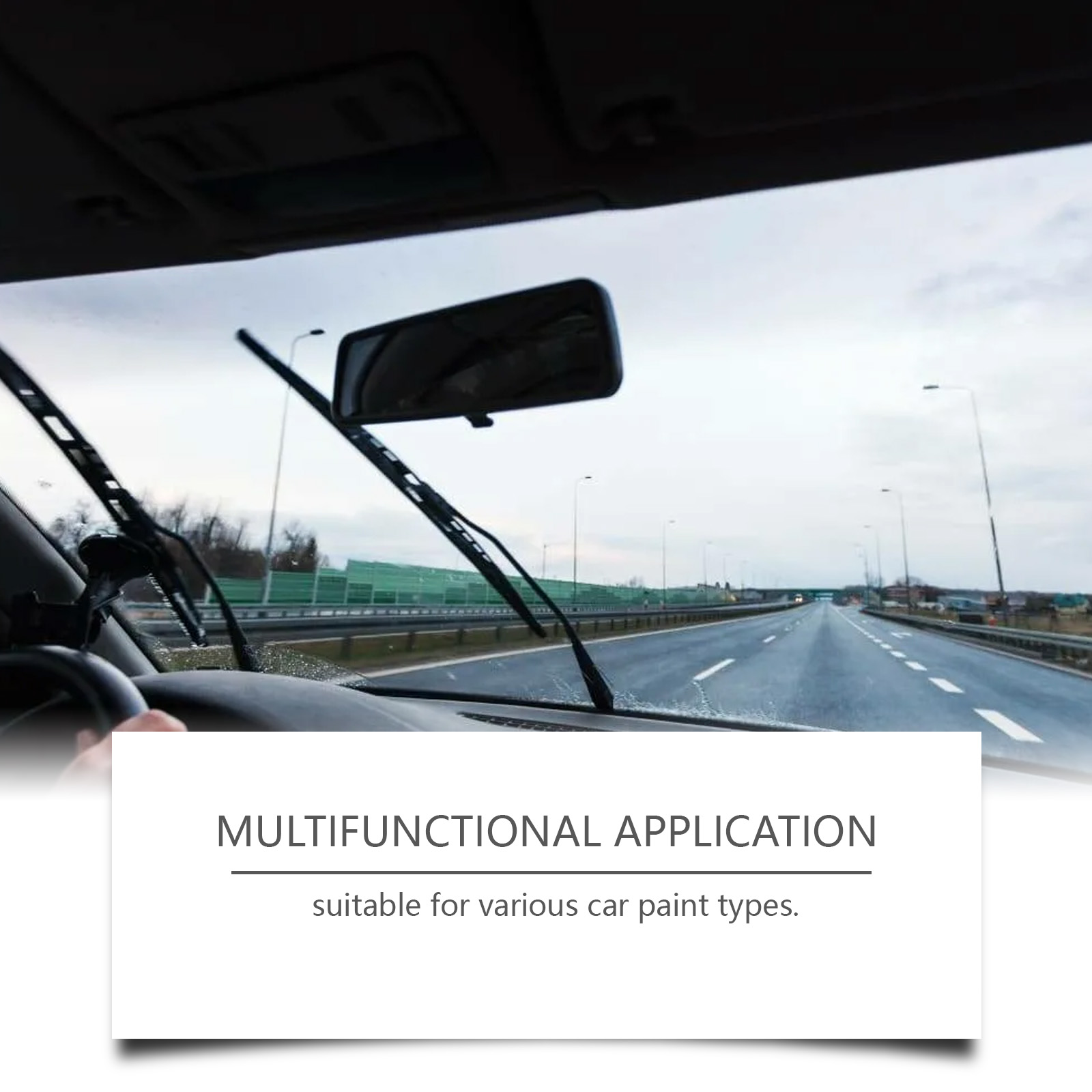 Hydrophobic car coating product beside wet road