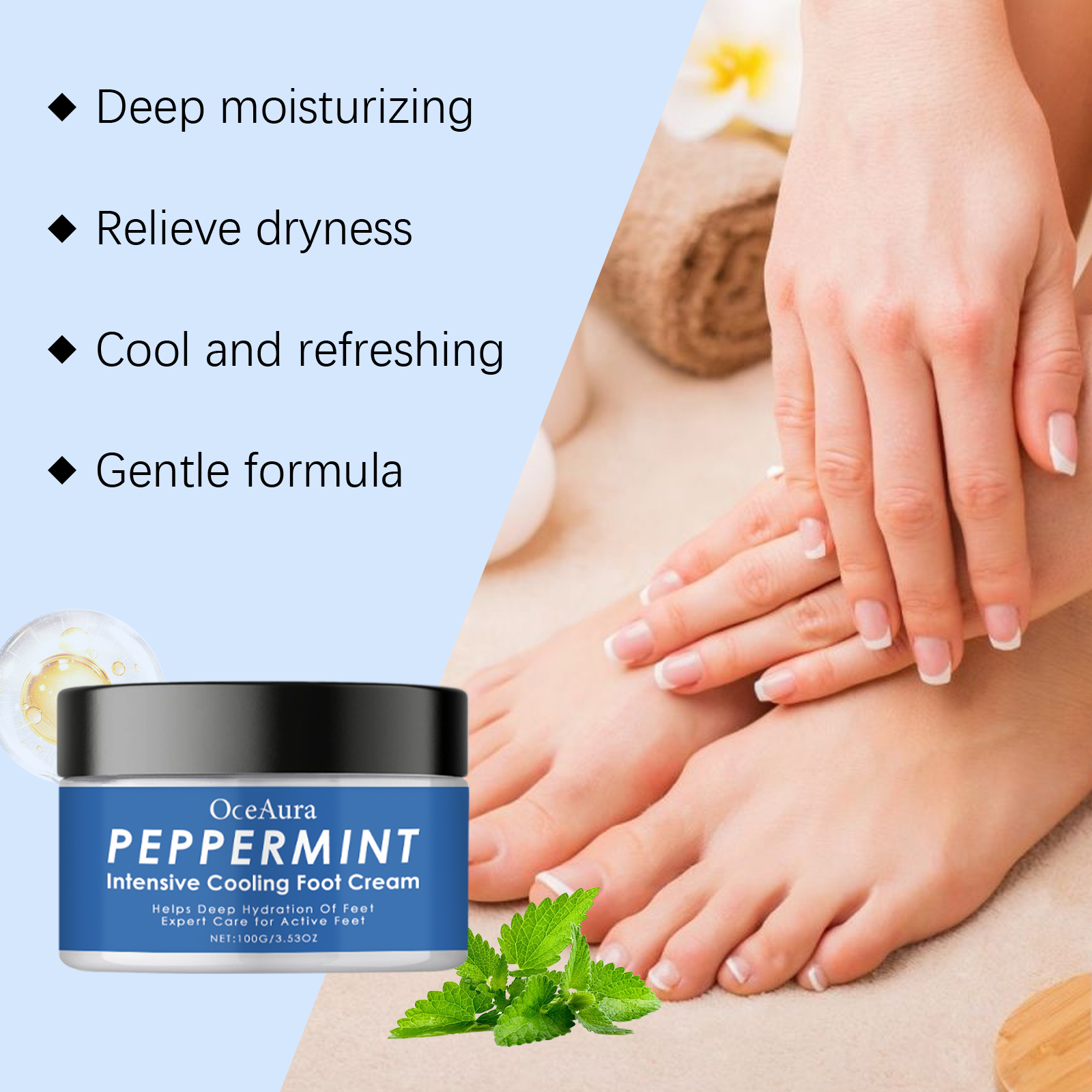 Rich peppermint cream for rough dry feet