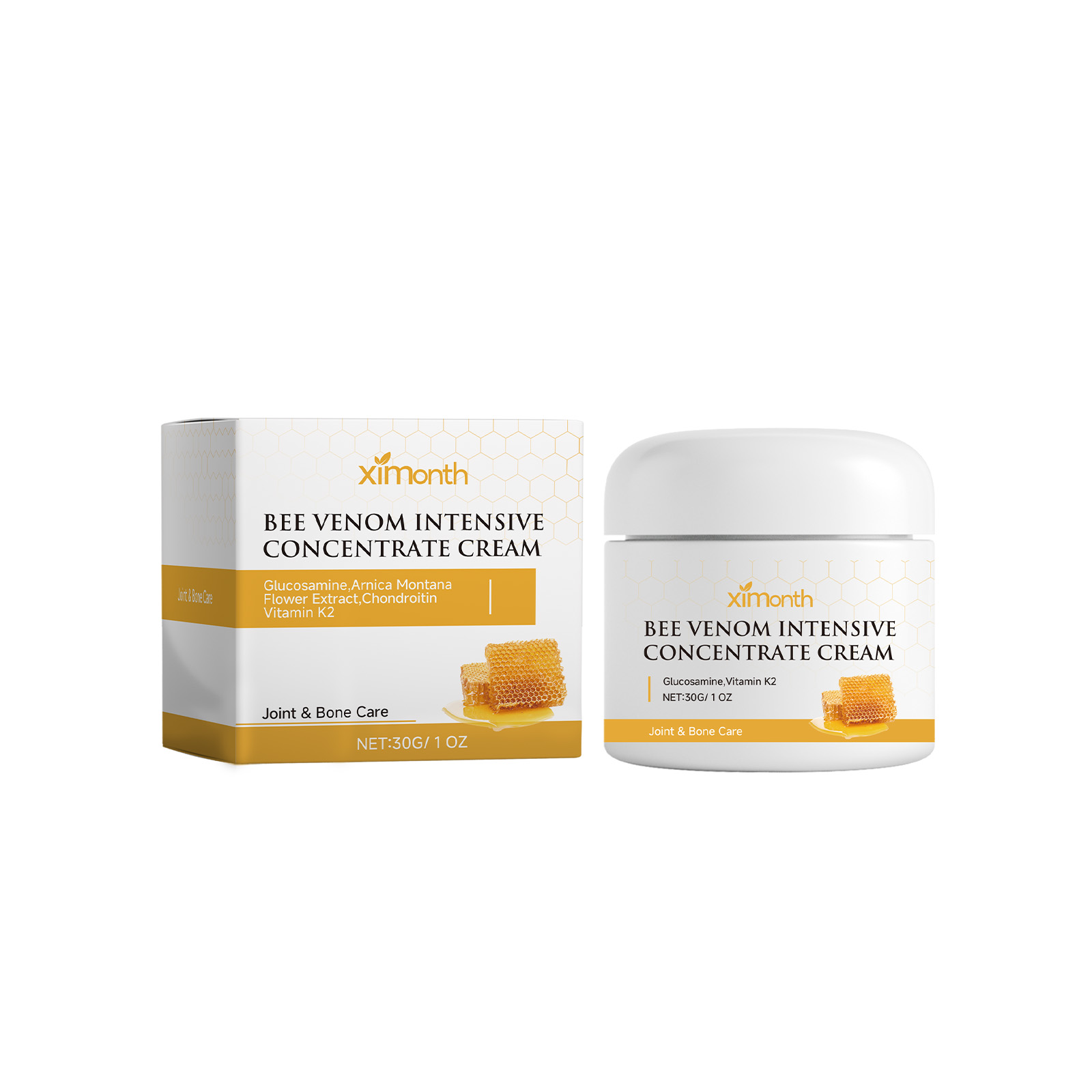 Bee venom cream box with honeycomb label