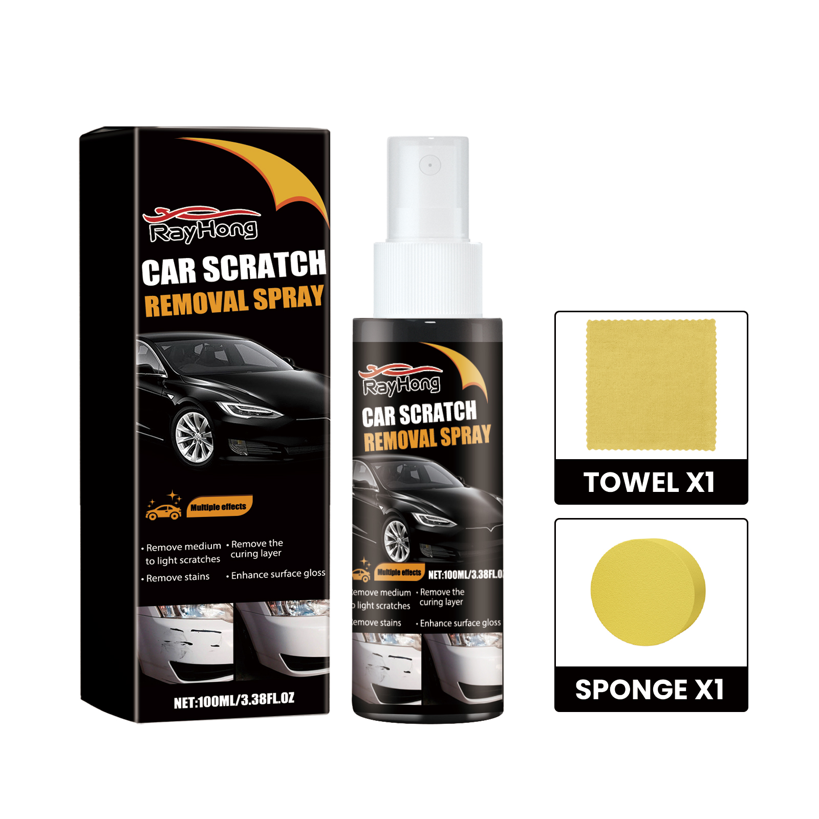 Black spray bottle with white pump and automotive label