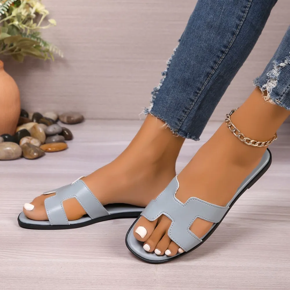 Flat bottomed comfortable one-piece cool slippers fashionable women's one foot sandal image 5