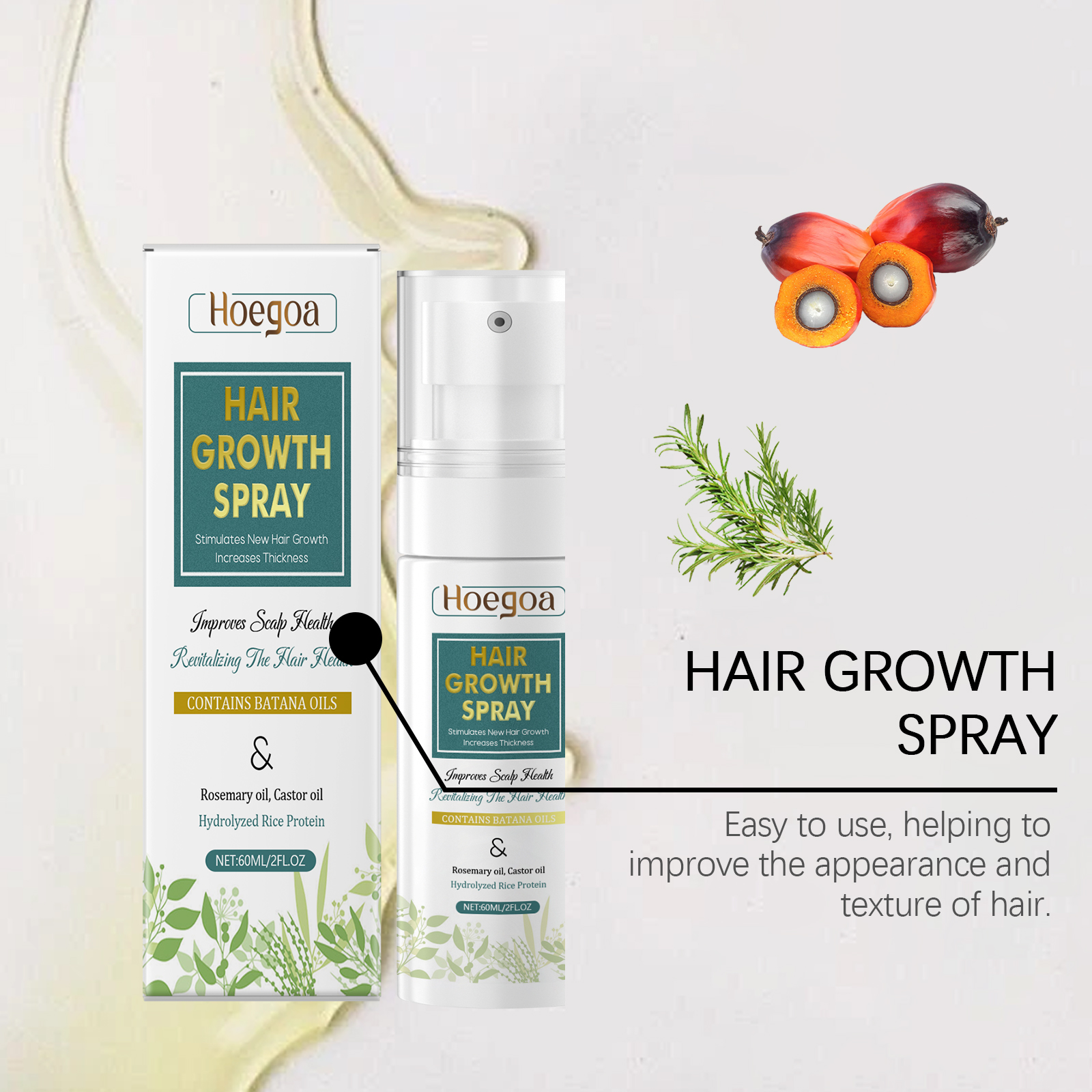 Botanical hair growth spray bottle and carton