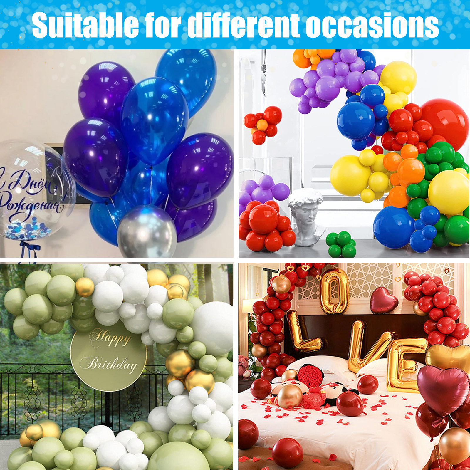 Glossy balloon arrangements prepared for parties and weddings