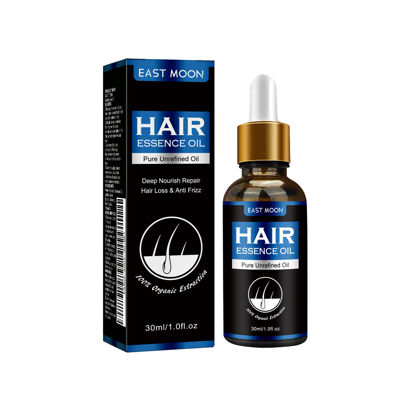 Boxed amber hair essence oil ready for daily grooming