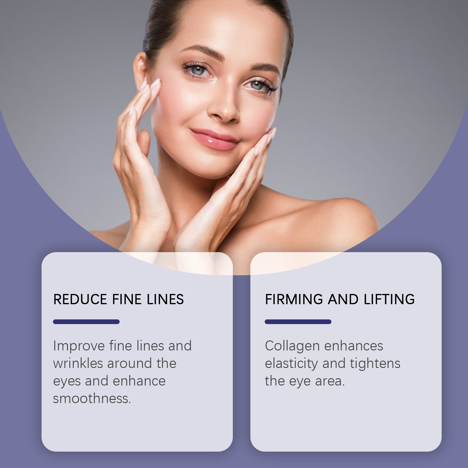 Eye cream benefit image showing smoothing and firming care