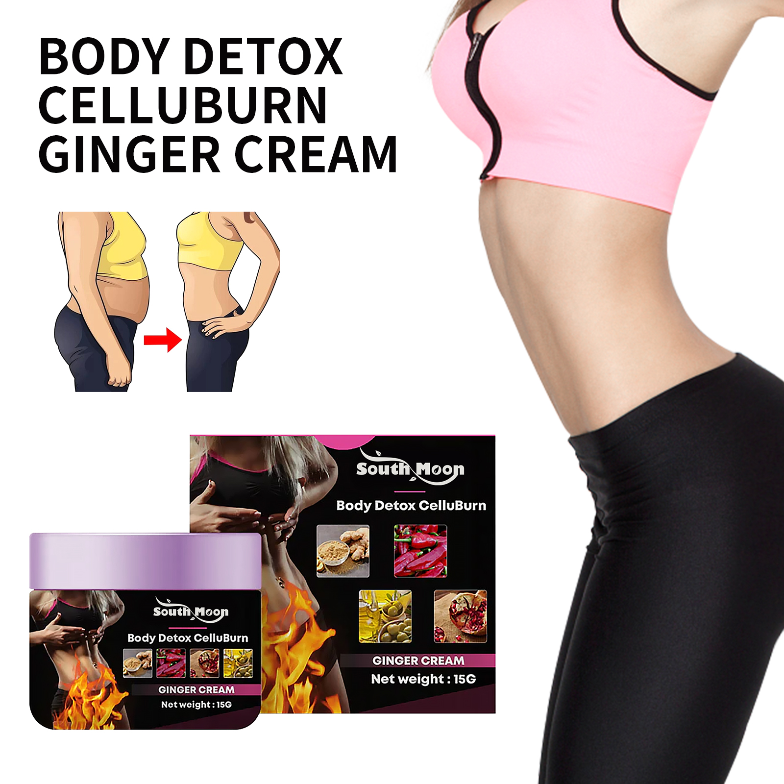 South Moon Body Detox Cellburn Ginger Cream, Body Skin Tonin