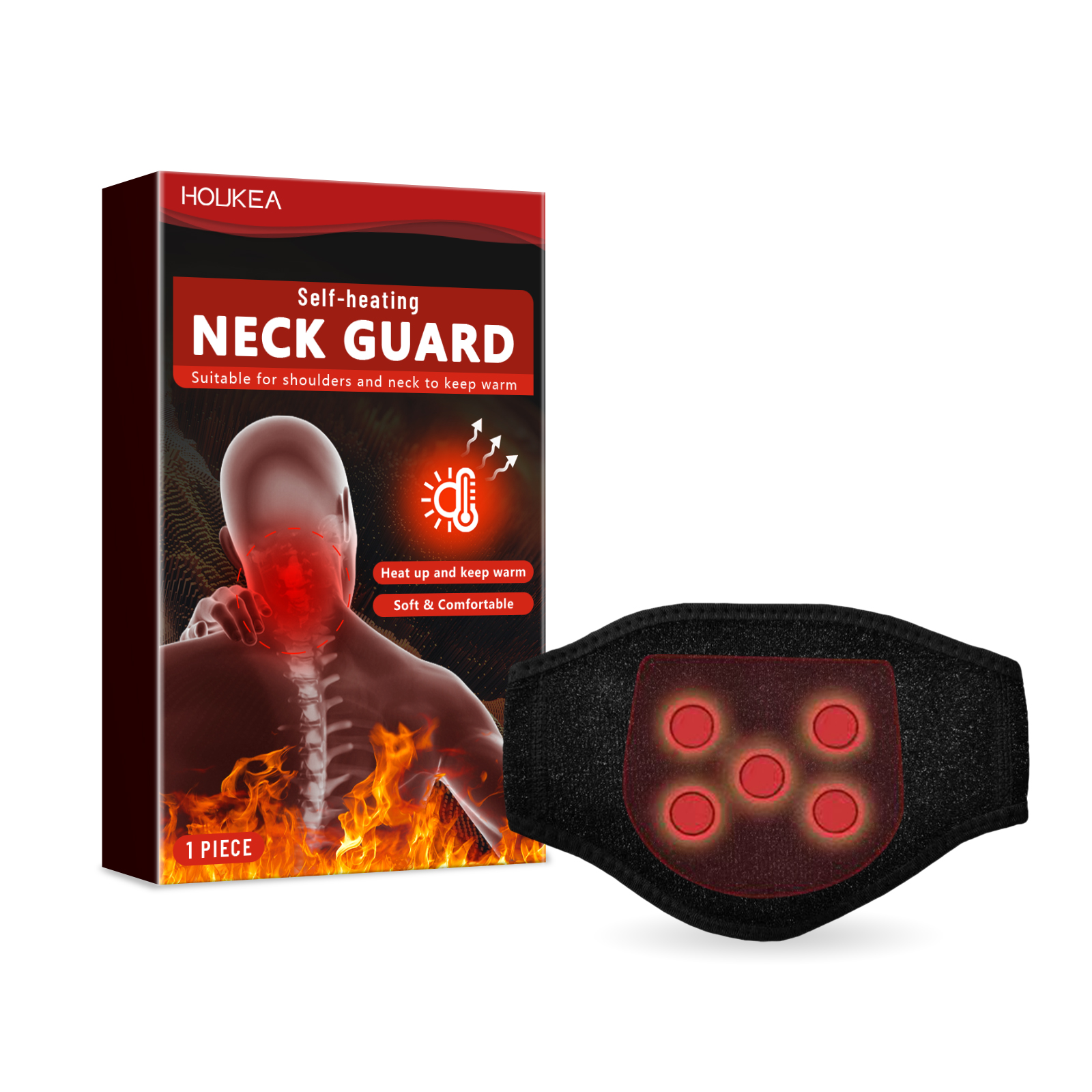 Soft black fabric heating wrap with red panel