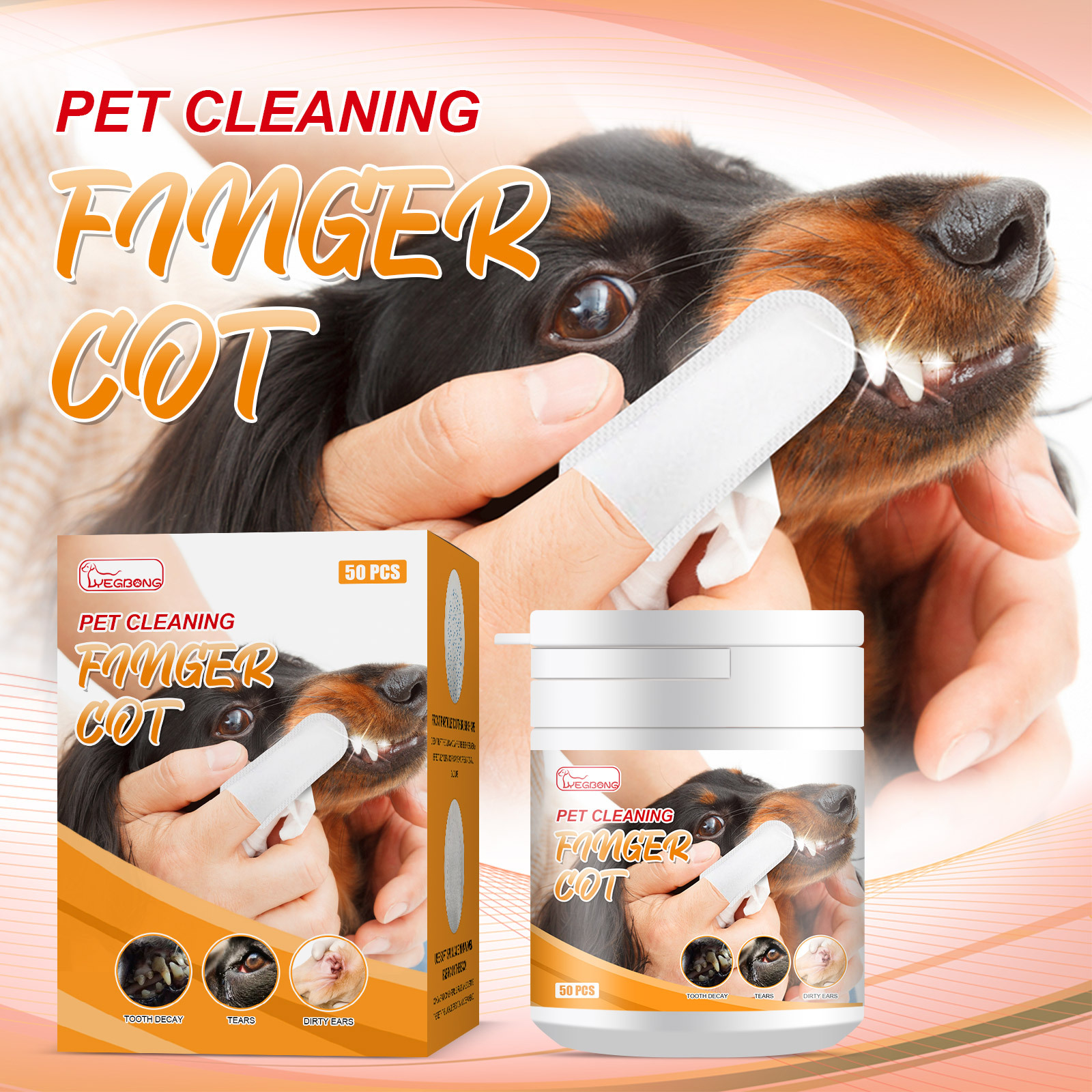 Finger cot being used on calm dog teeth