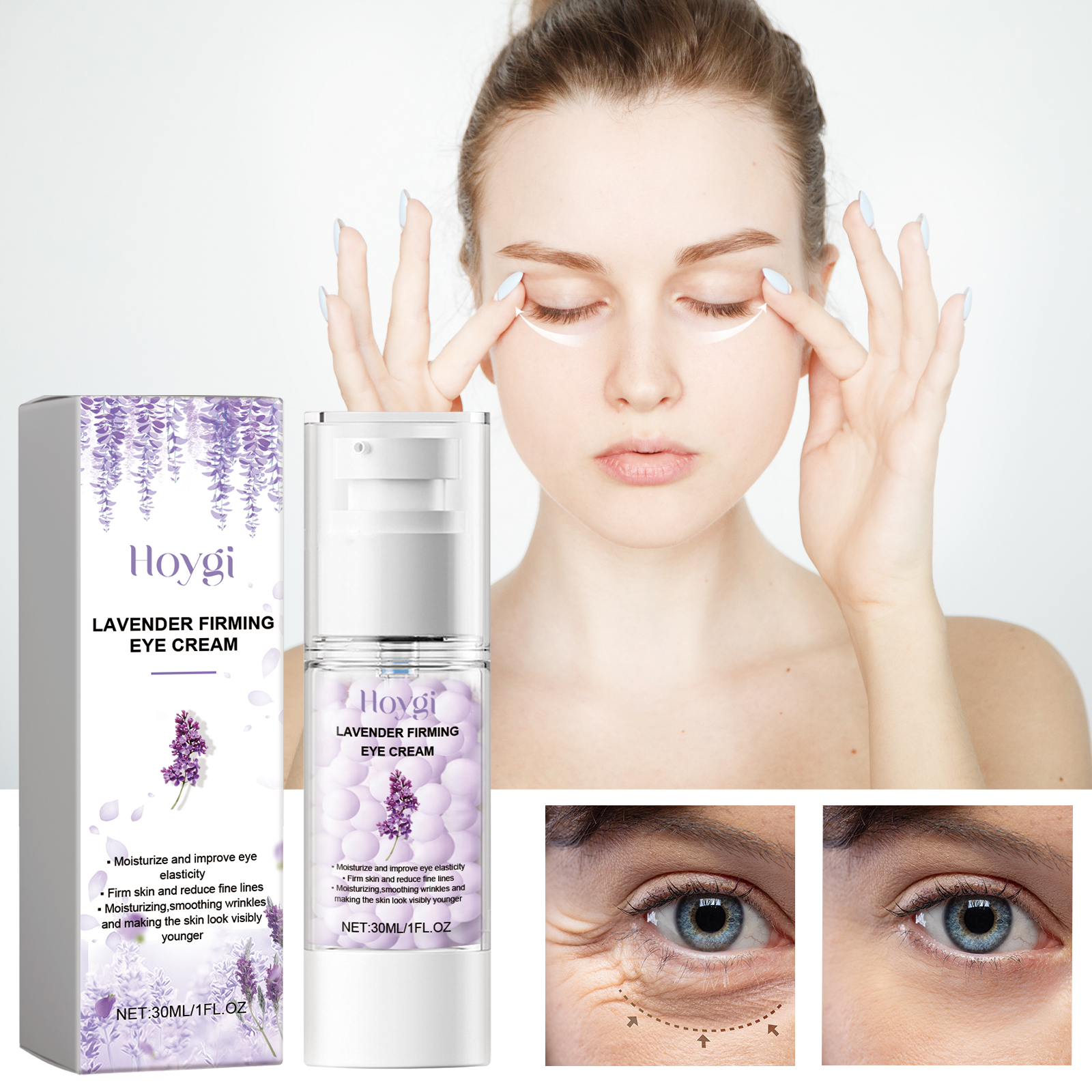 Eye cream applied beneath eyes in a daily routine
