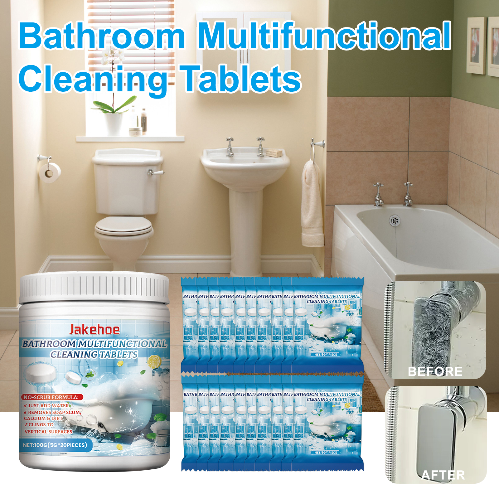 Vertical shower glass and bathroom surfaces after cleaning