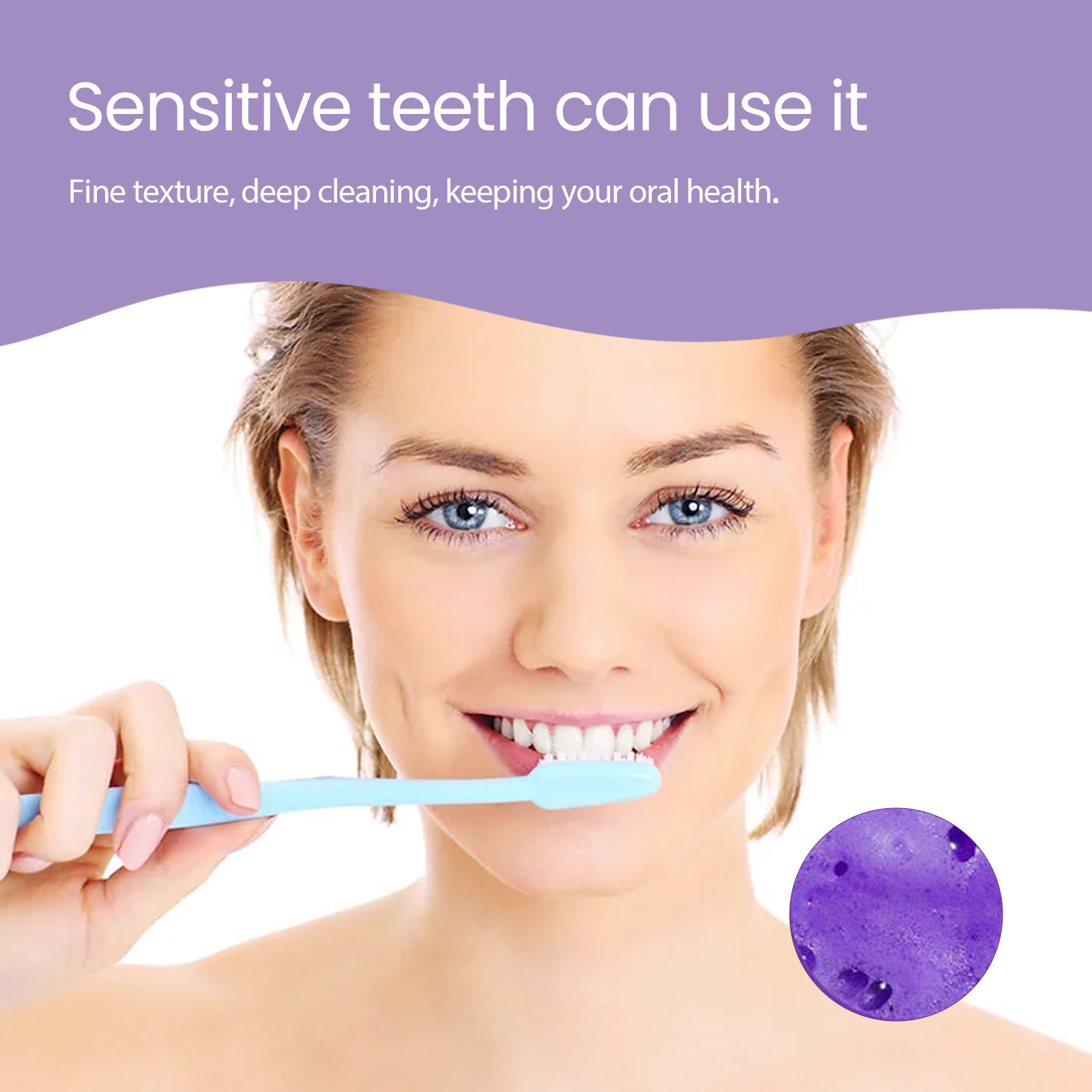 Foaming oral-care product used beside a blue toothbrush