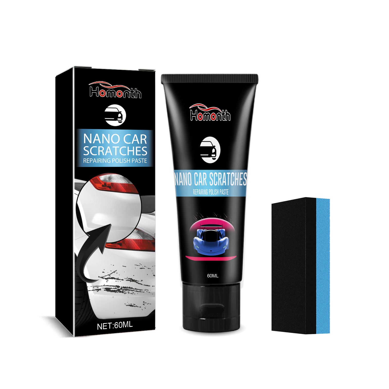 Compact 60 ml car polish tube with box and sponge