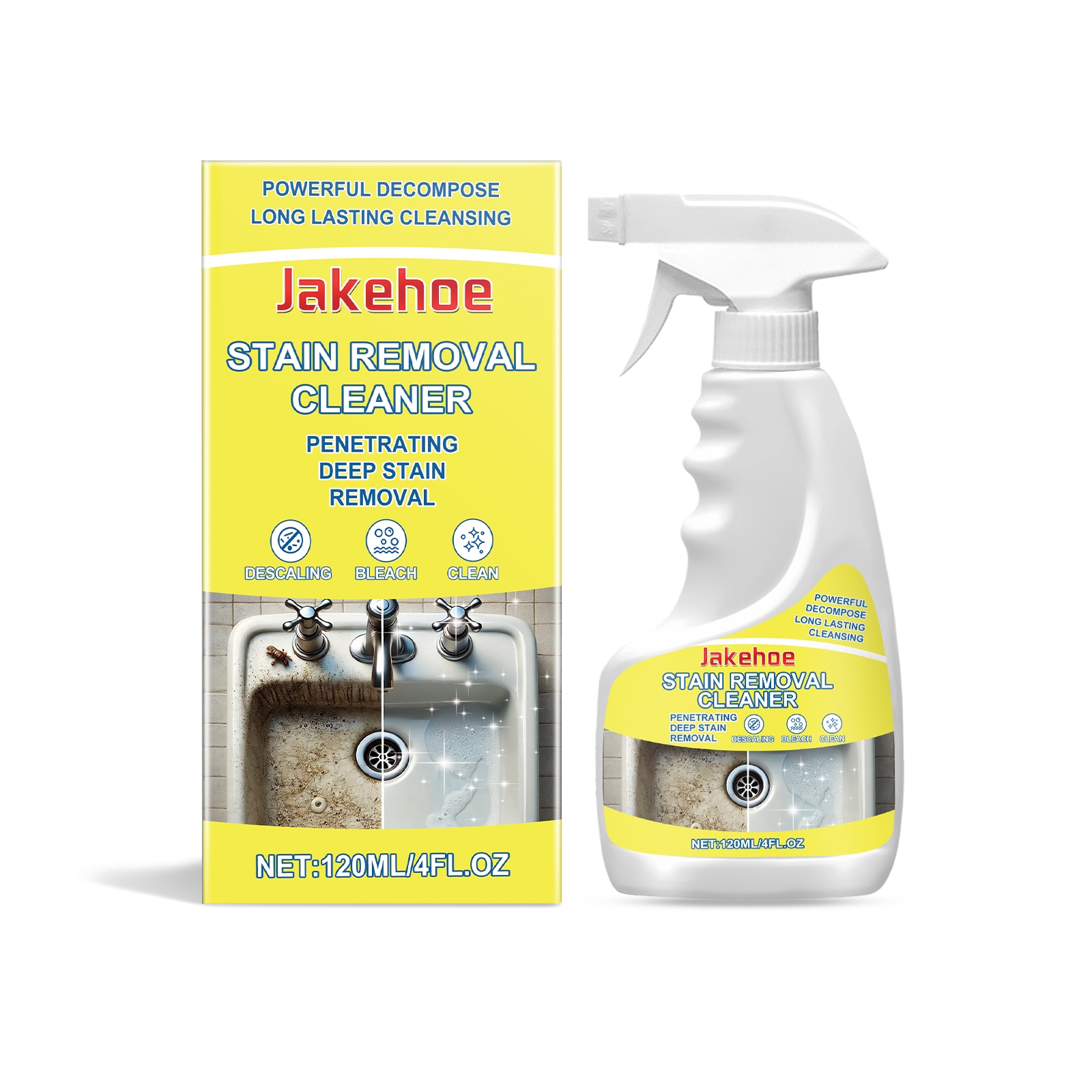 Ergonomic white trigger bottle with bright yellow label