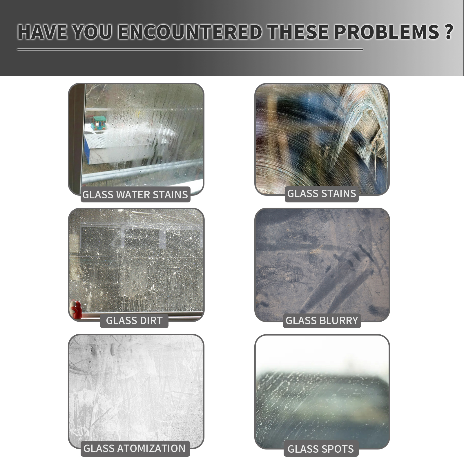 Glass residue examples targeted by mirror spray