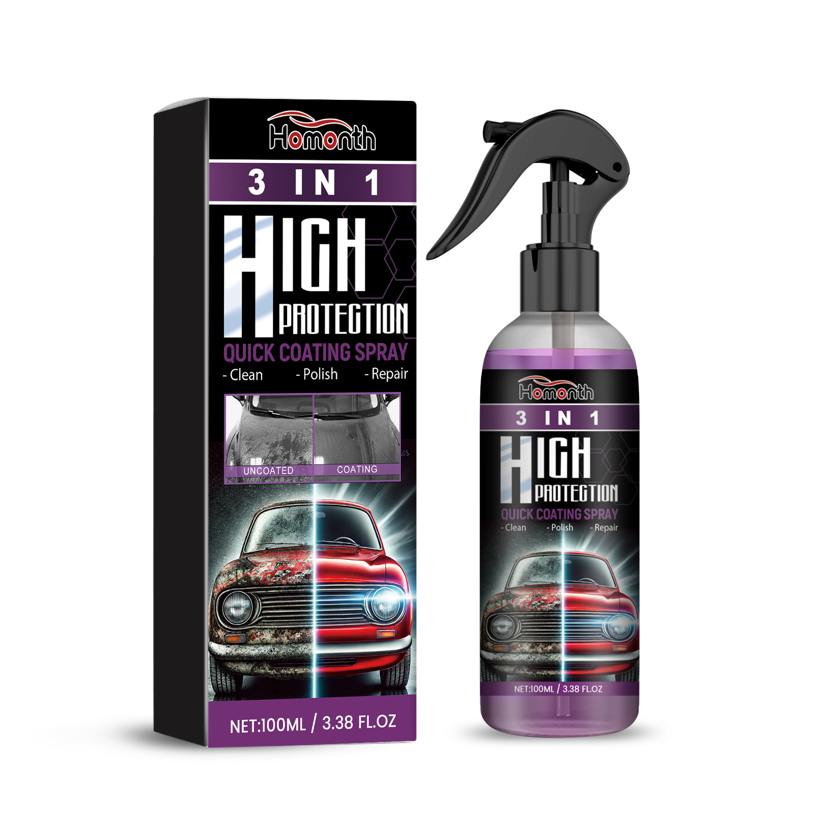 HOMONTH carton showing clean polish repair claims