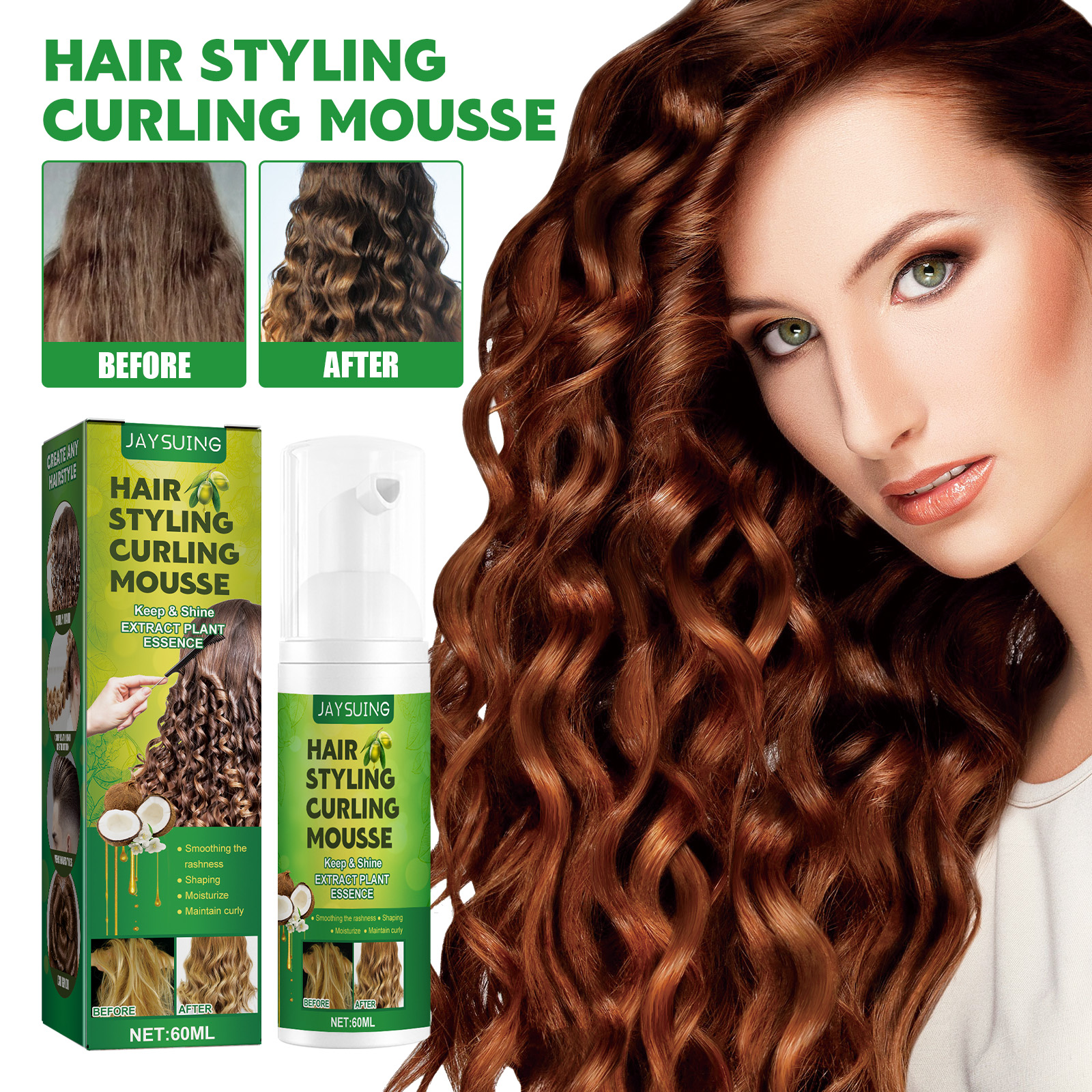 Fluffy Curl Styling Mousse, Anti-Frizz Curl Moisturizing Tre