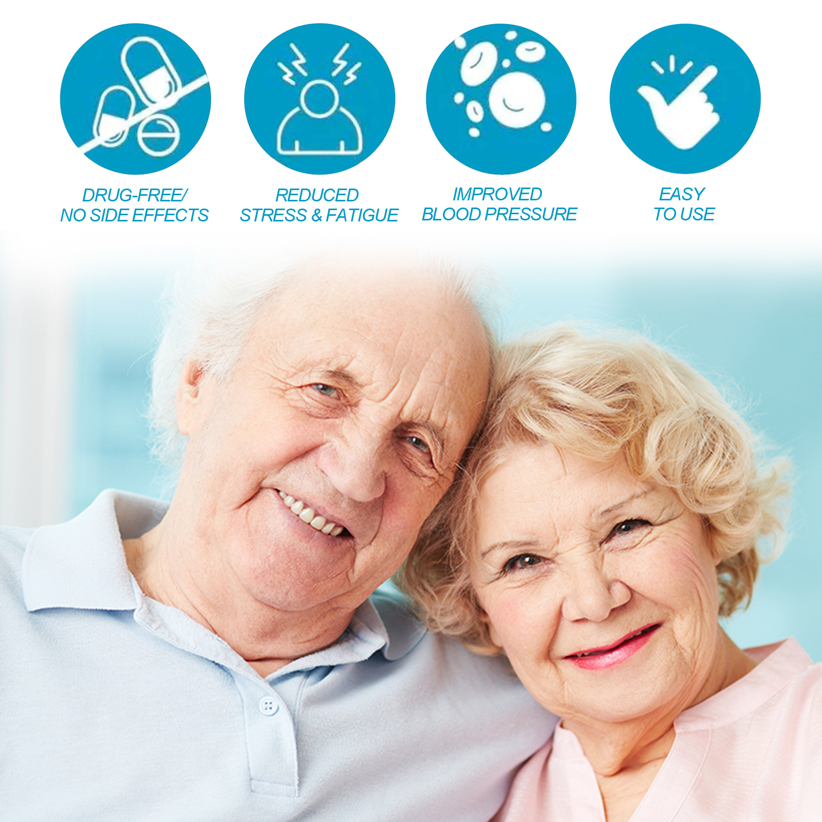 Wellness bracelet claims shown beside smiling older adults