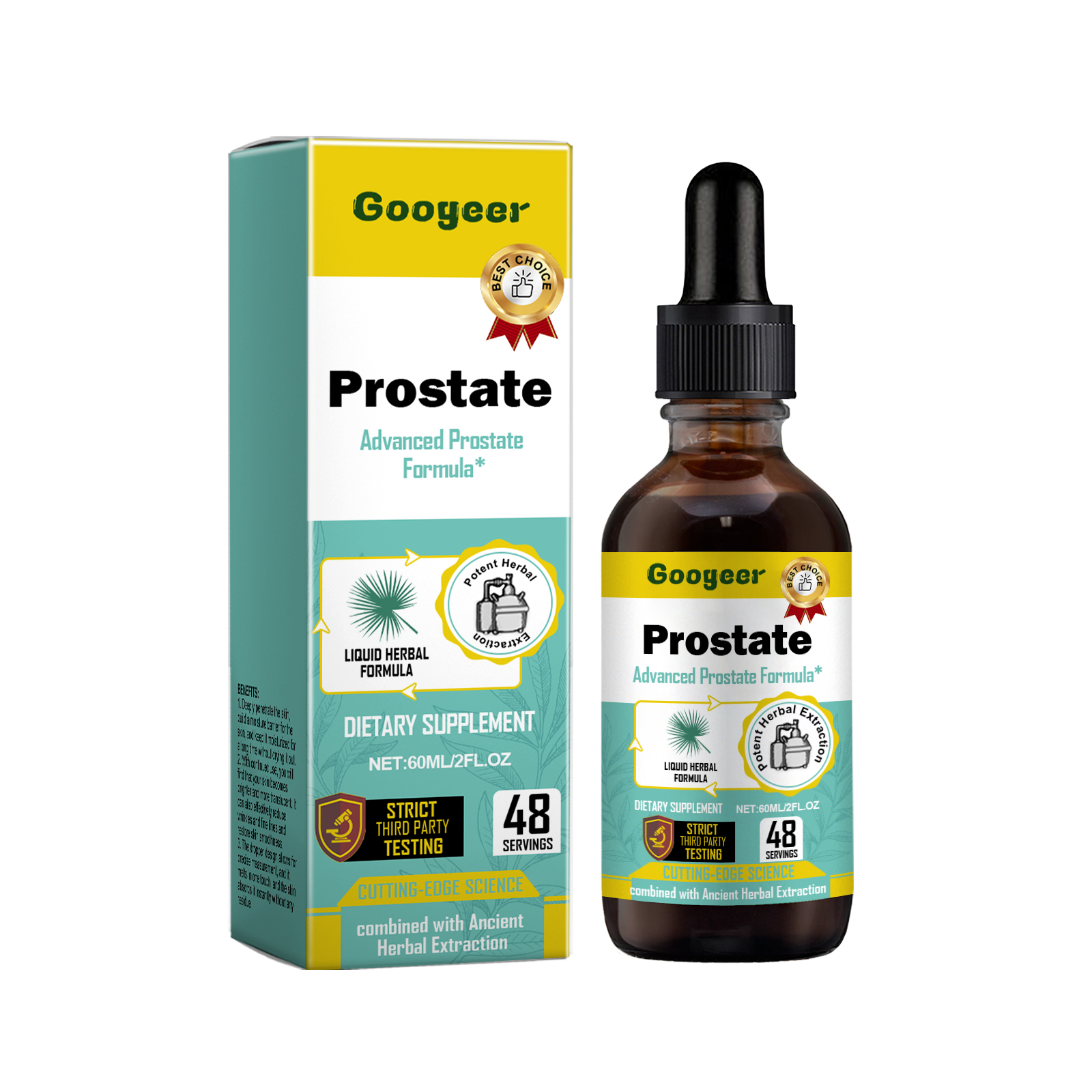 Prostate supplement bottle beside retail carton