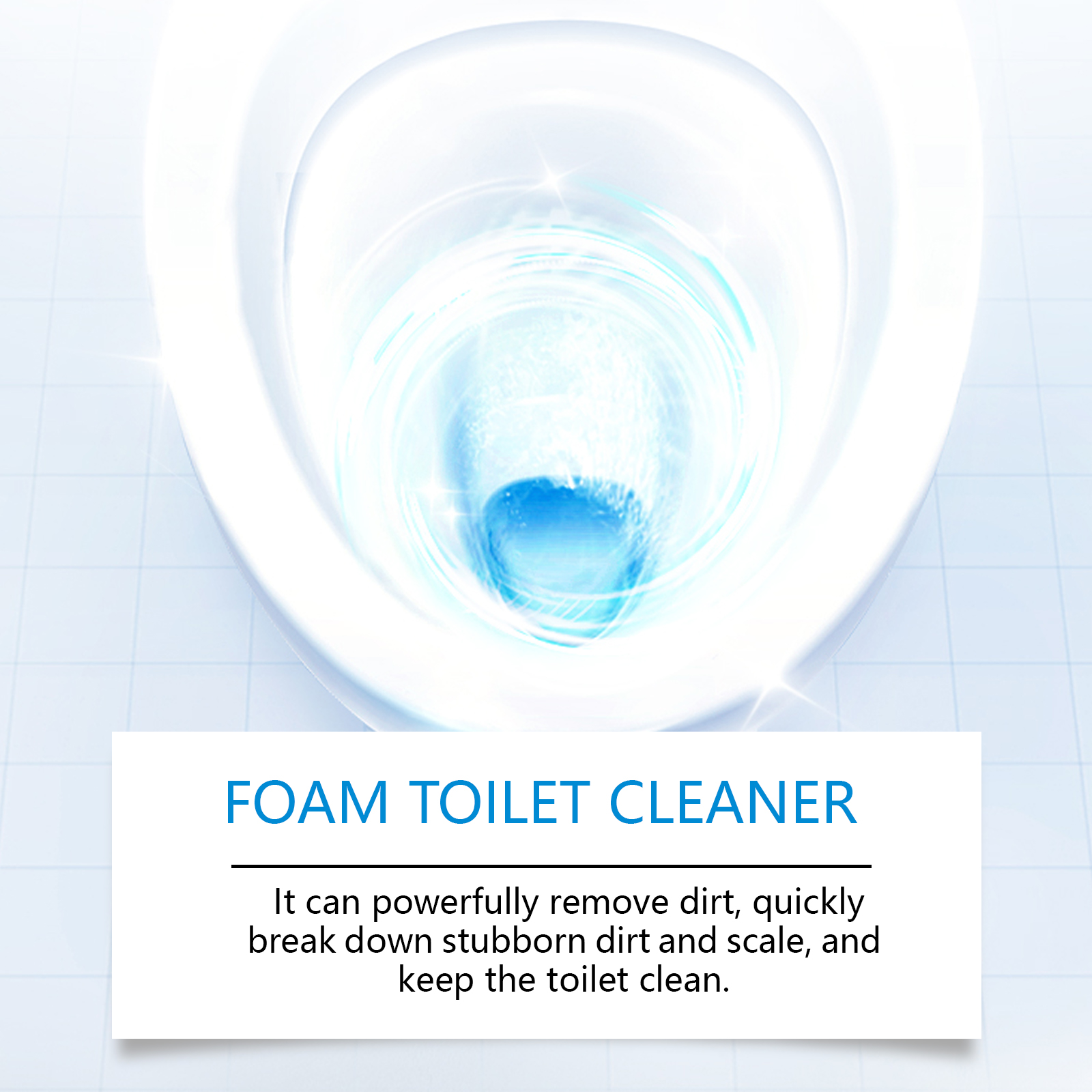 Blue foam spreading across toilet bowl