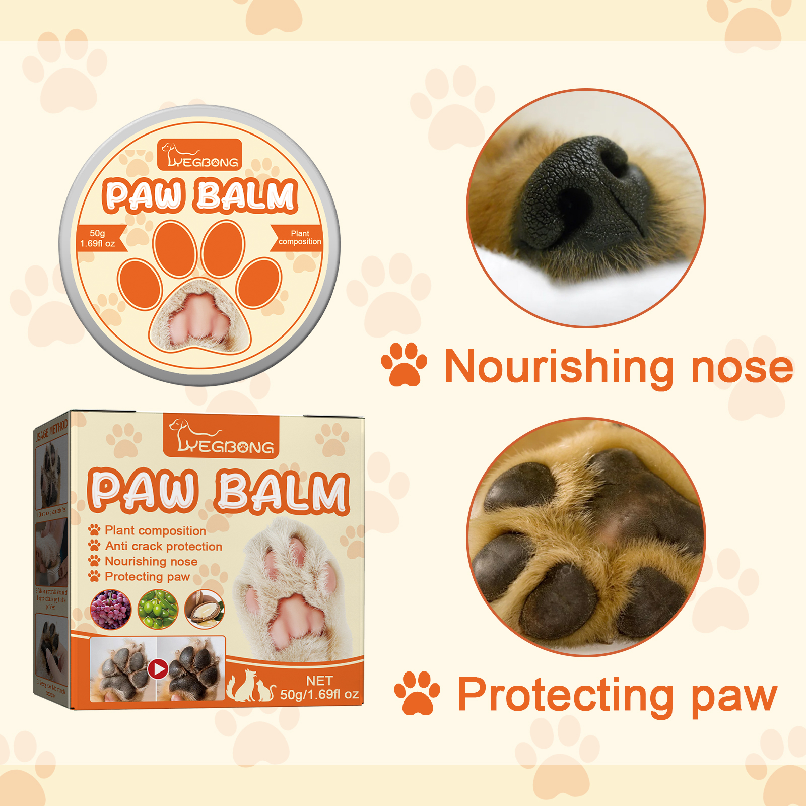 Compact pet balm tin arranged for everyday grooming