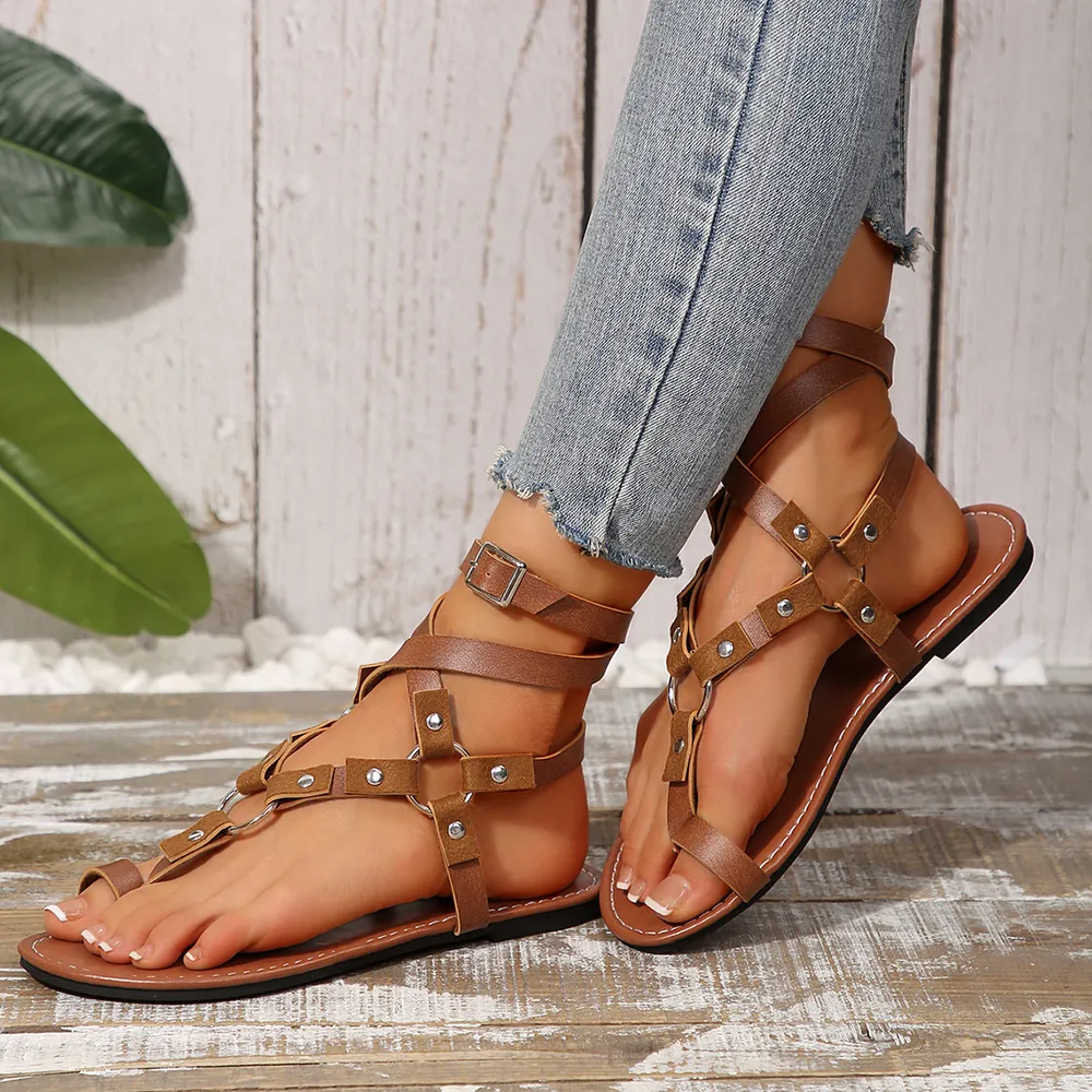 Studded Toe Loop Flat Sandals image 5