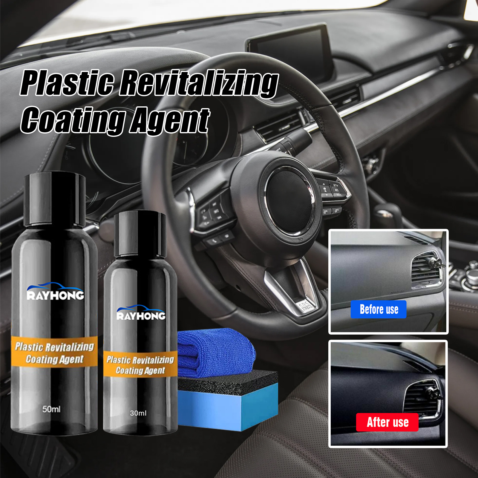 Before and after automotive plastic trim refresh