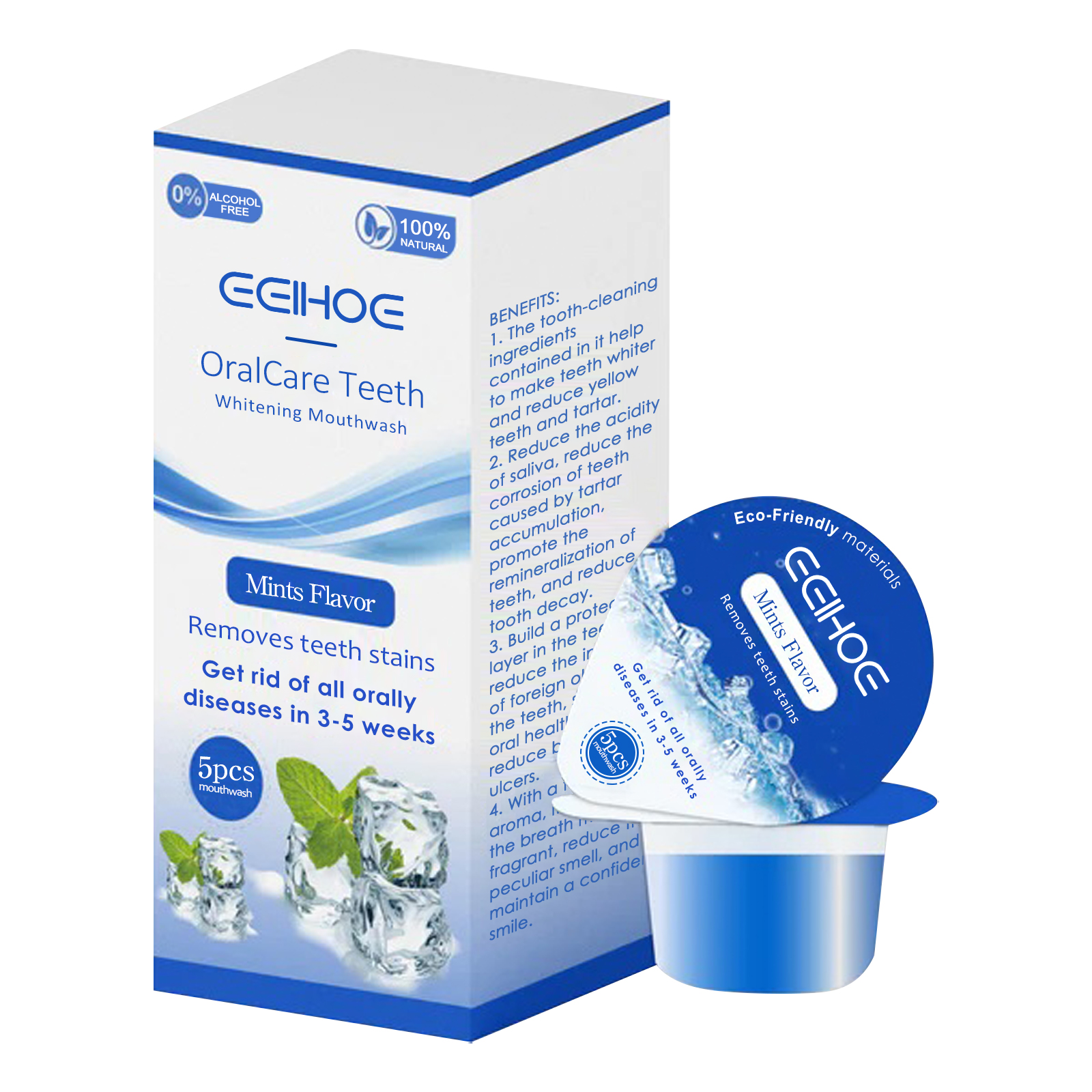 EELHOE carton showing mint and alcohol-free claims