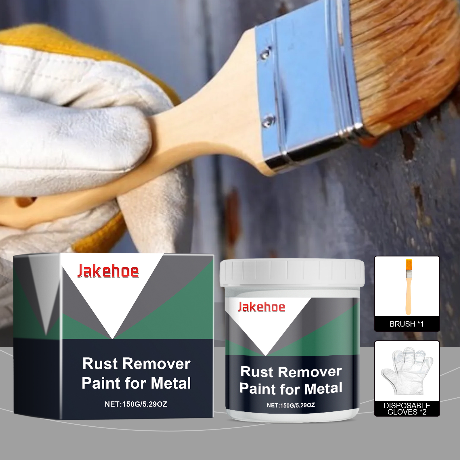 Brush spreading rust treatment across corroded metal