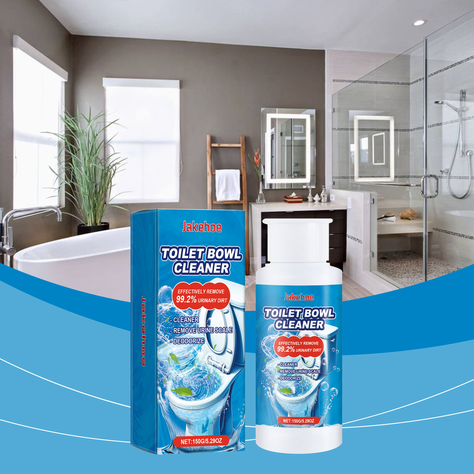 Compact toilet cleaner beside bathroom toilet
