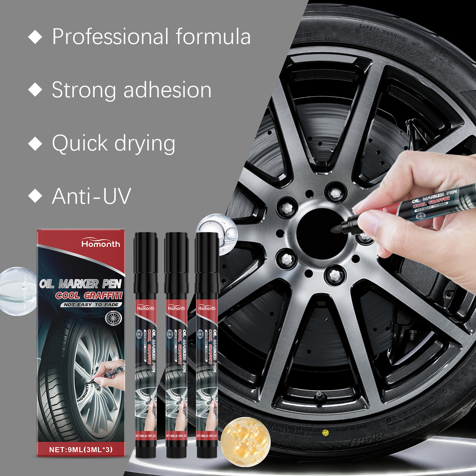 Marker tip creating clean lettering on alloy wheel