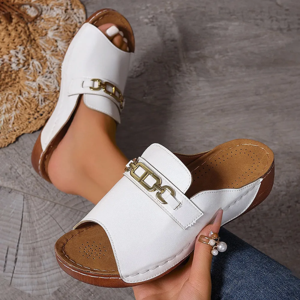 Open Toe Sandals with Metal Chain Decor image 7