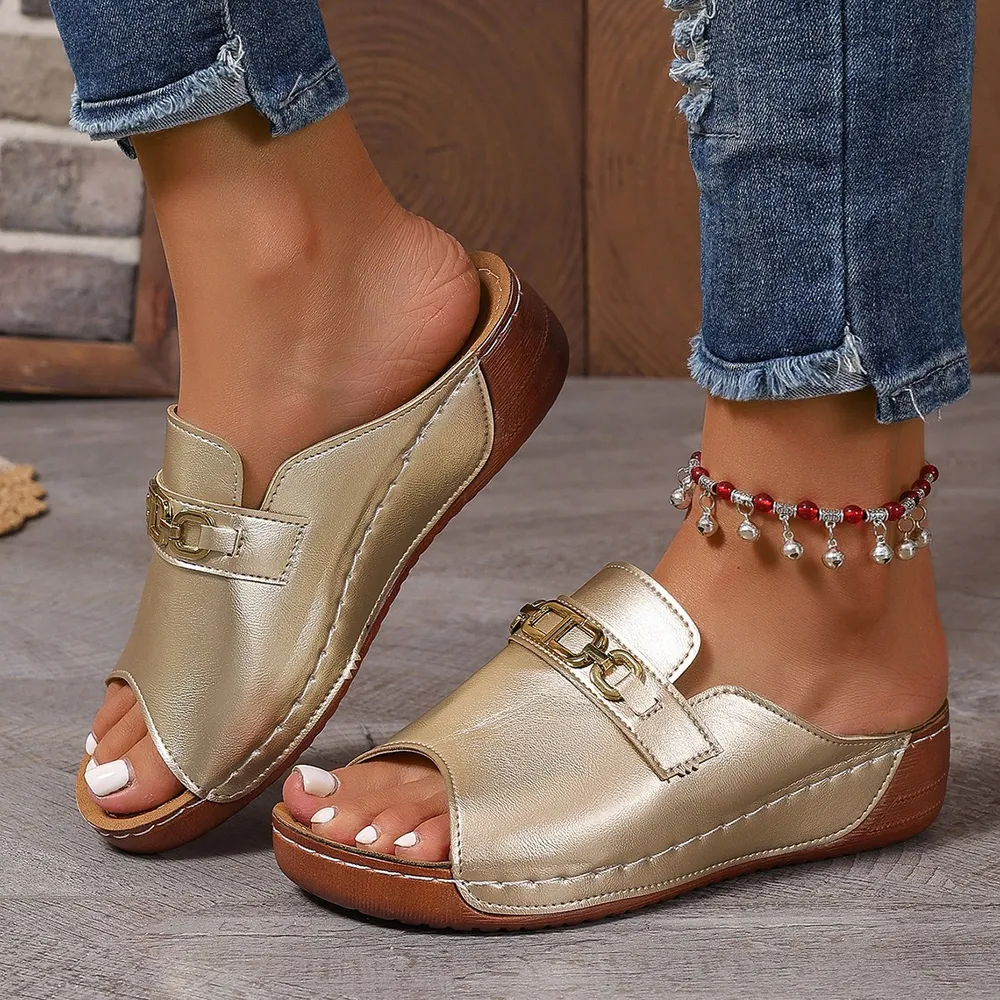 Open Toe Sandals with Metal Chain Decor image 5
