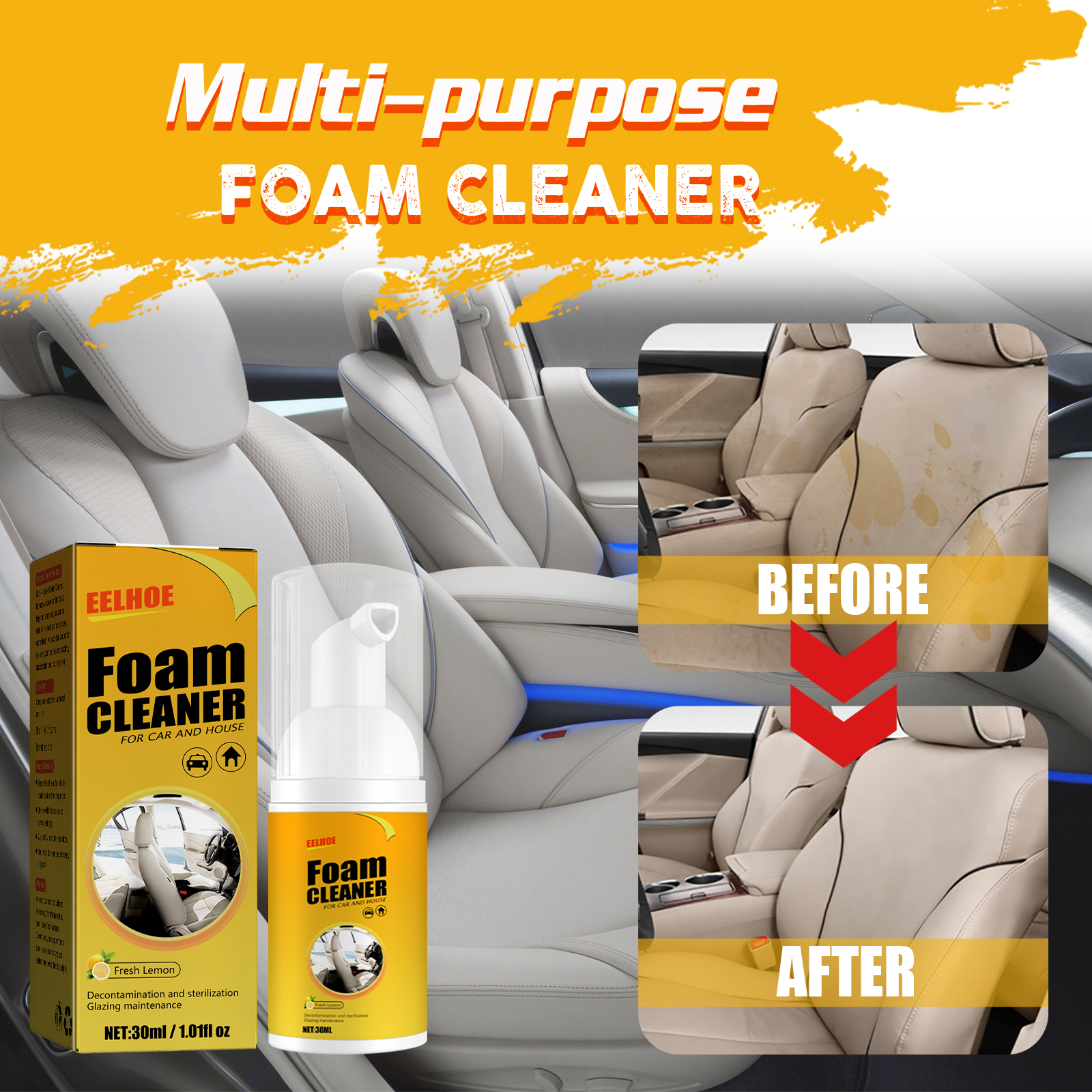 Before and after beige car upholstery cleaning