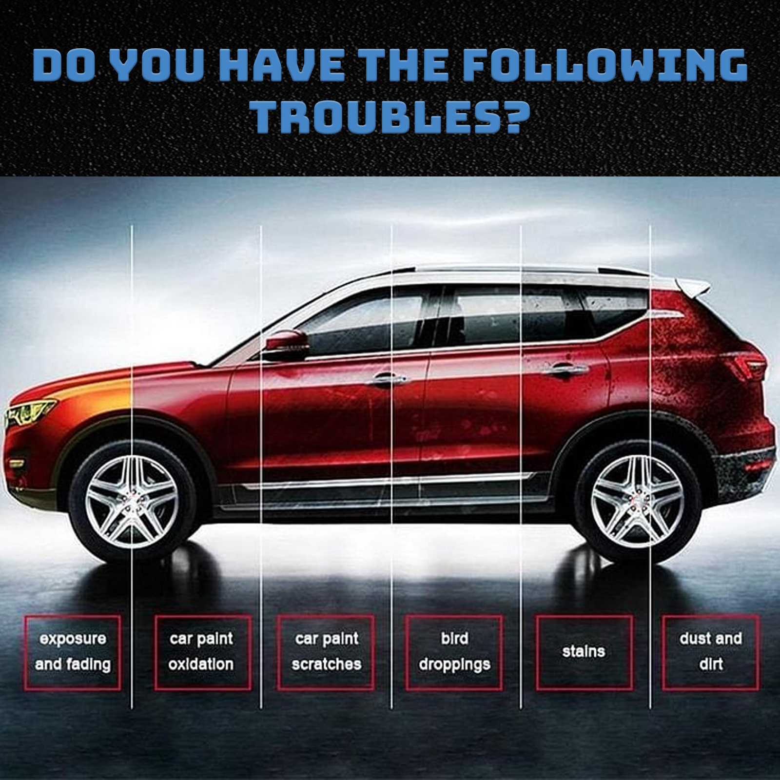 Graphic showing common automotive paint problems