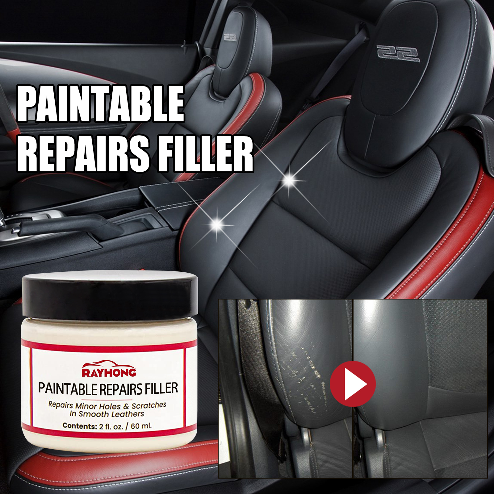 Car seat damage beside repaired-looking leather