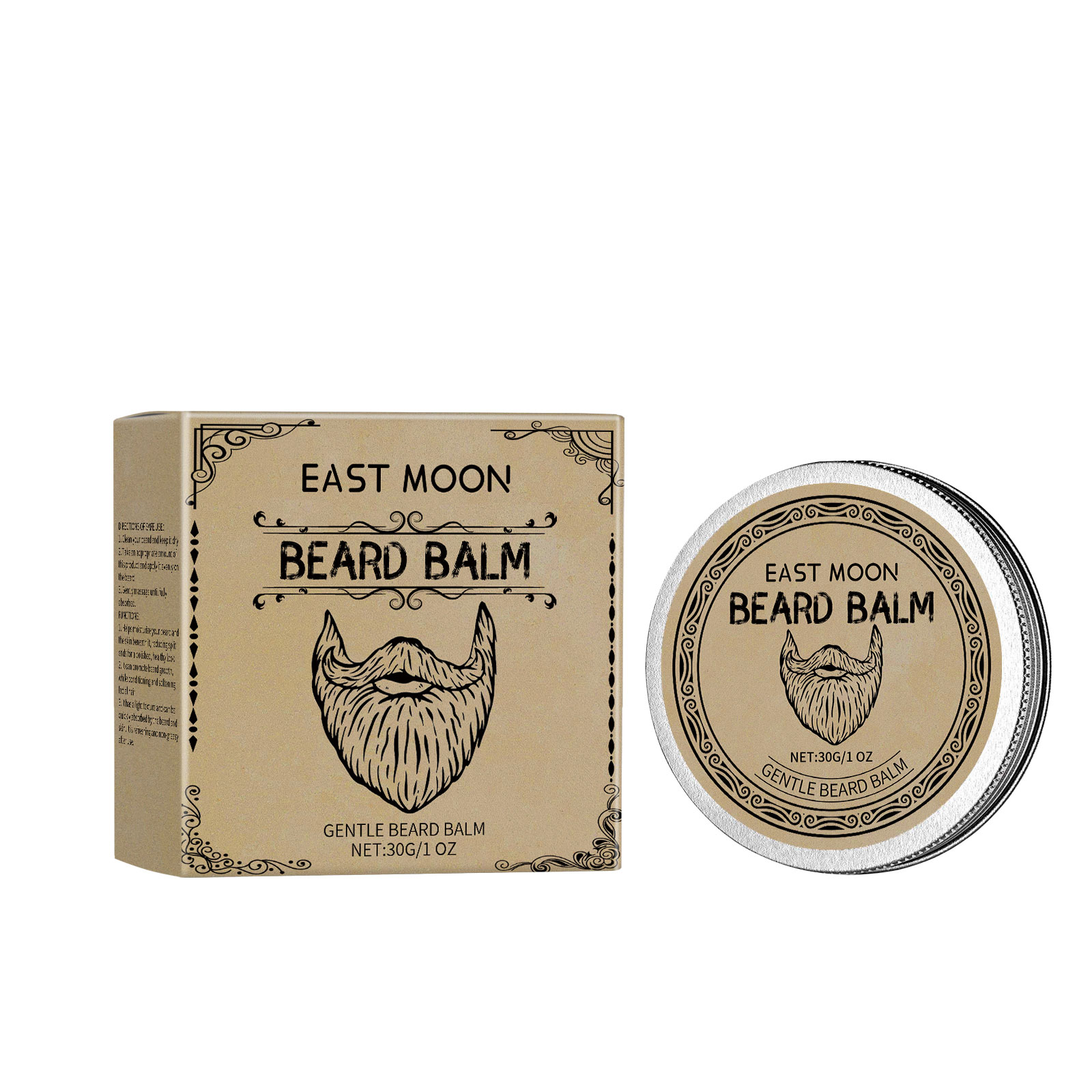 Portable beard balm jar with matching vintage carton