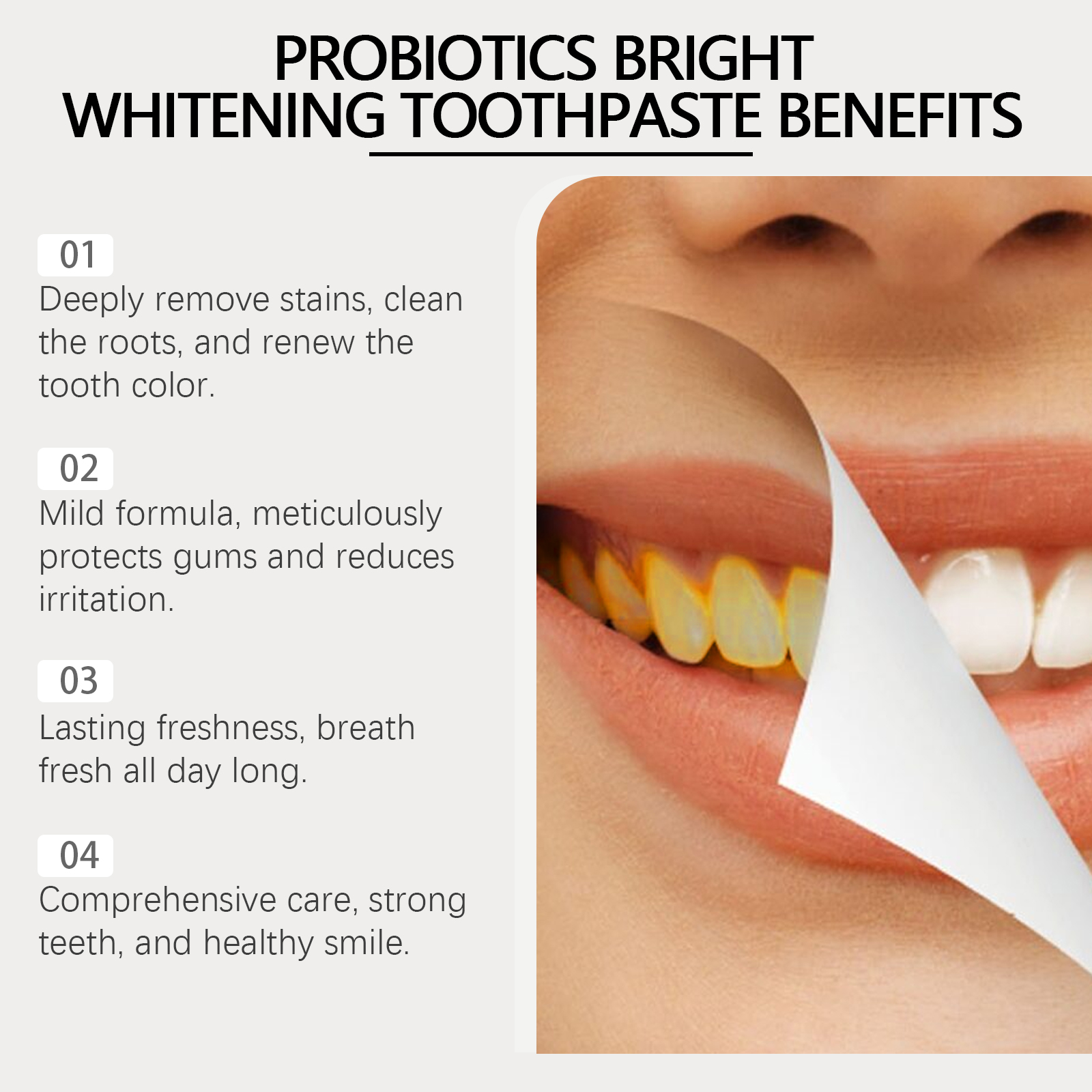 Toothpaste benefit graphic showing mild gum-conscious formula