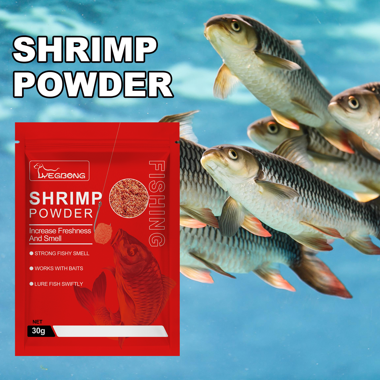 Glossy red shrimp powder package detail