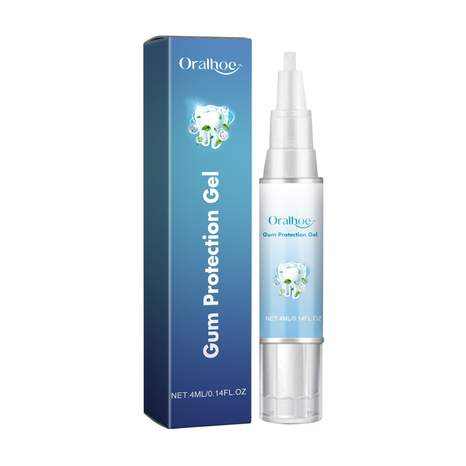 White gel bottle with blue label and box
