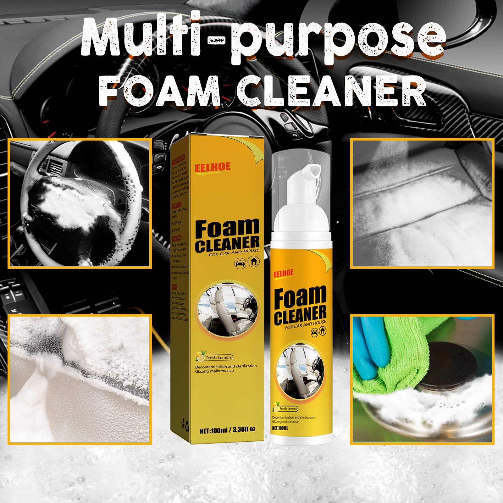 Foam applied to steering wheel and car upholstery