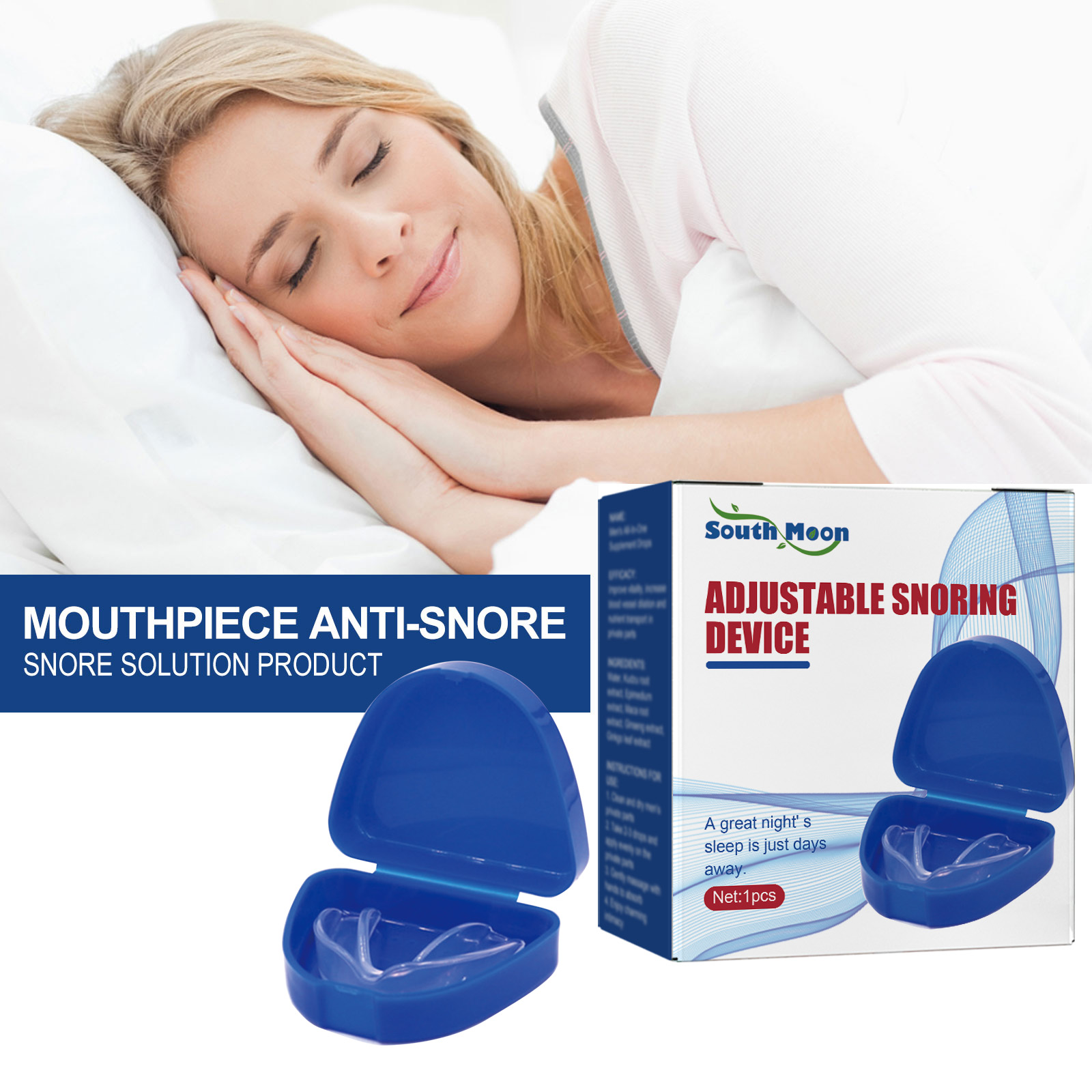Adult sleeper using compact nighttime snoring aid