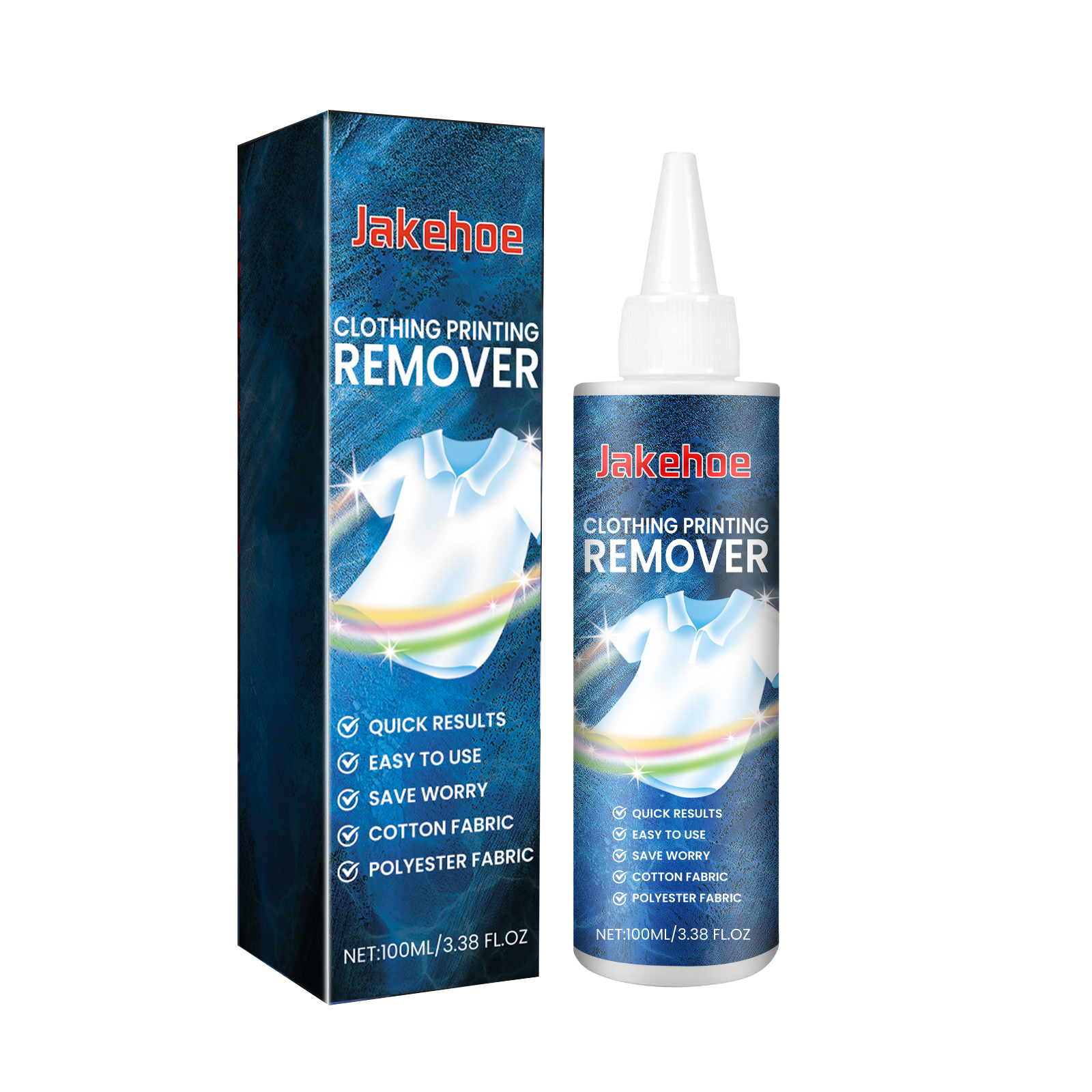 Pointed white applicator cap on print remover bottle