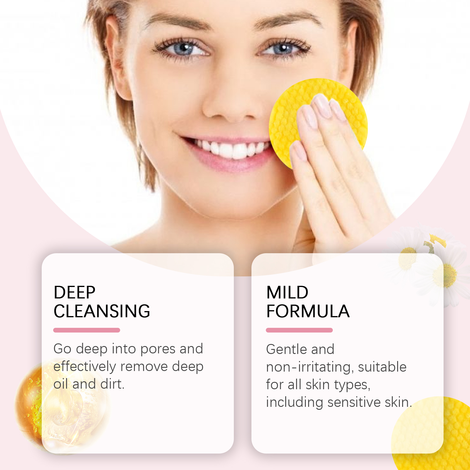 Woman holding yellow pad beside product claims