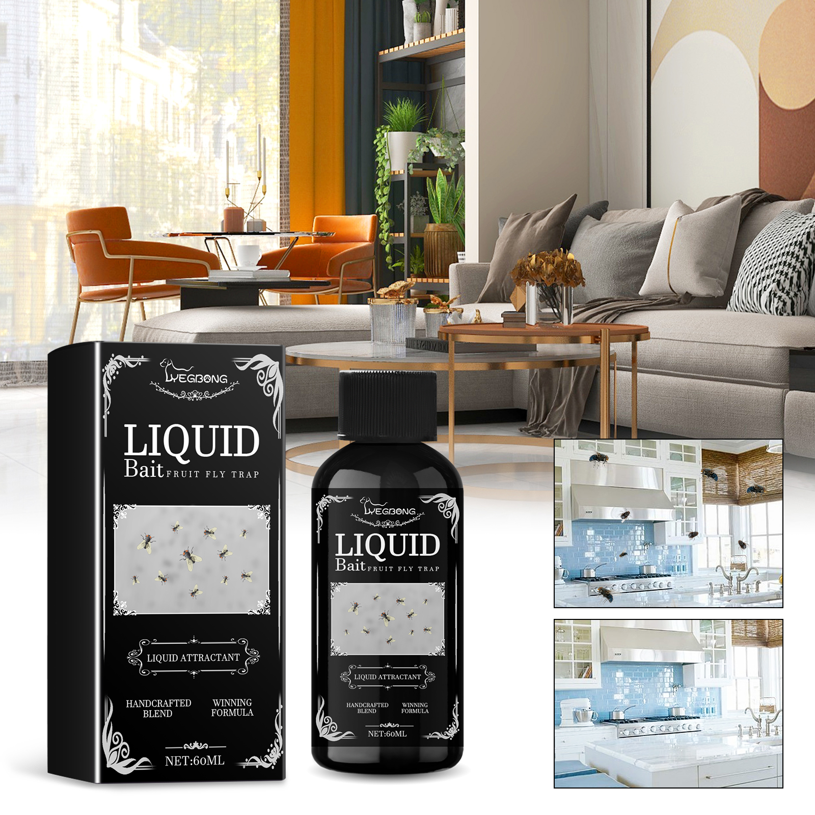Compact bait bottle in bright indoor living space