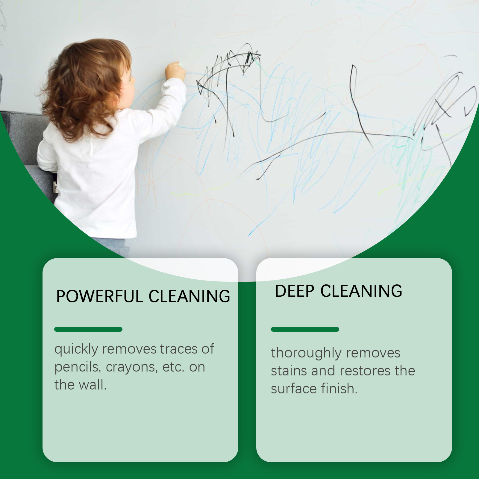 Wall marks shown beside targeted cleaning cream use