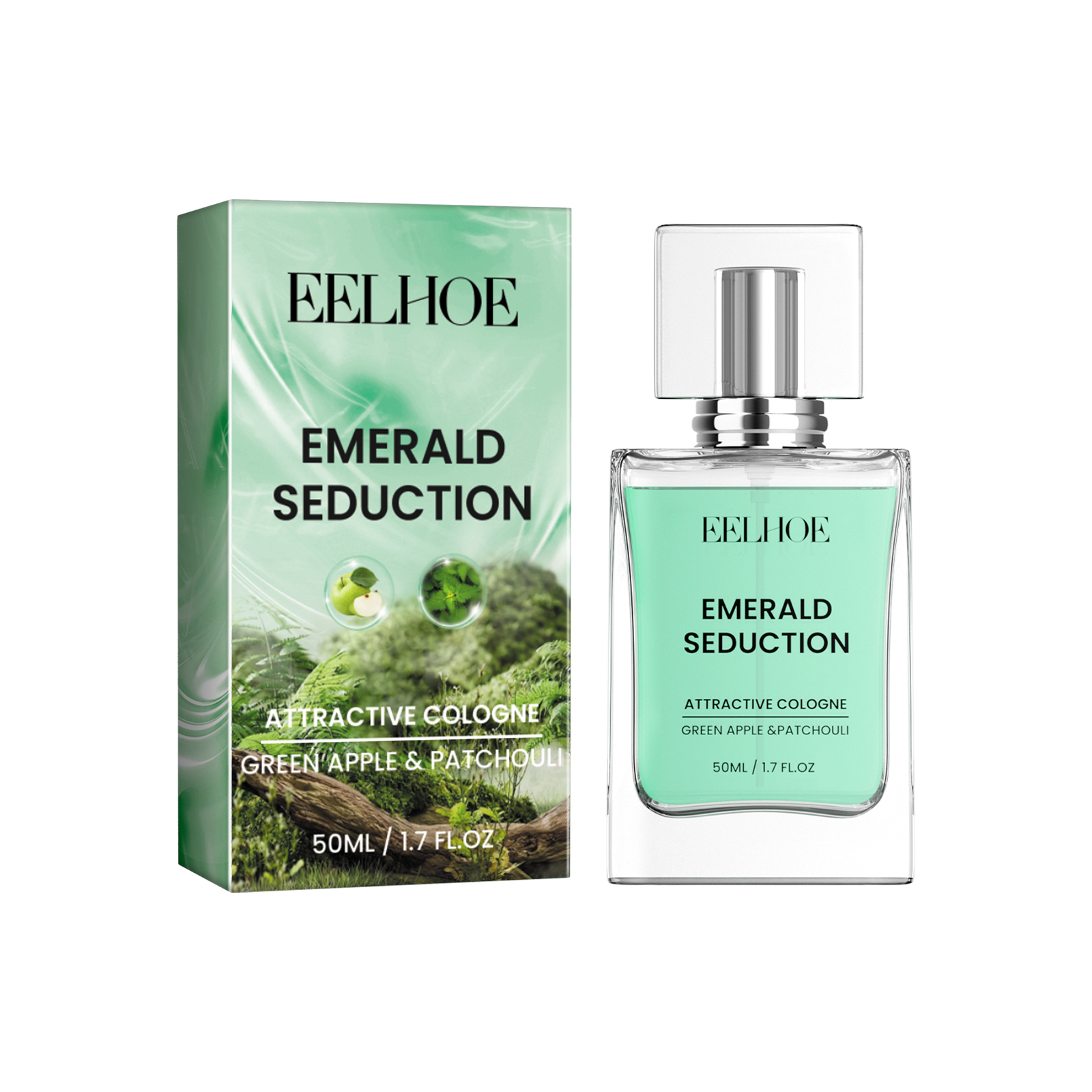 Pale emerald fragrance bottle with silver cap