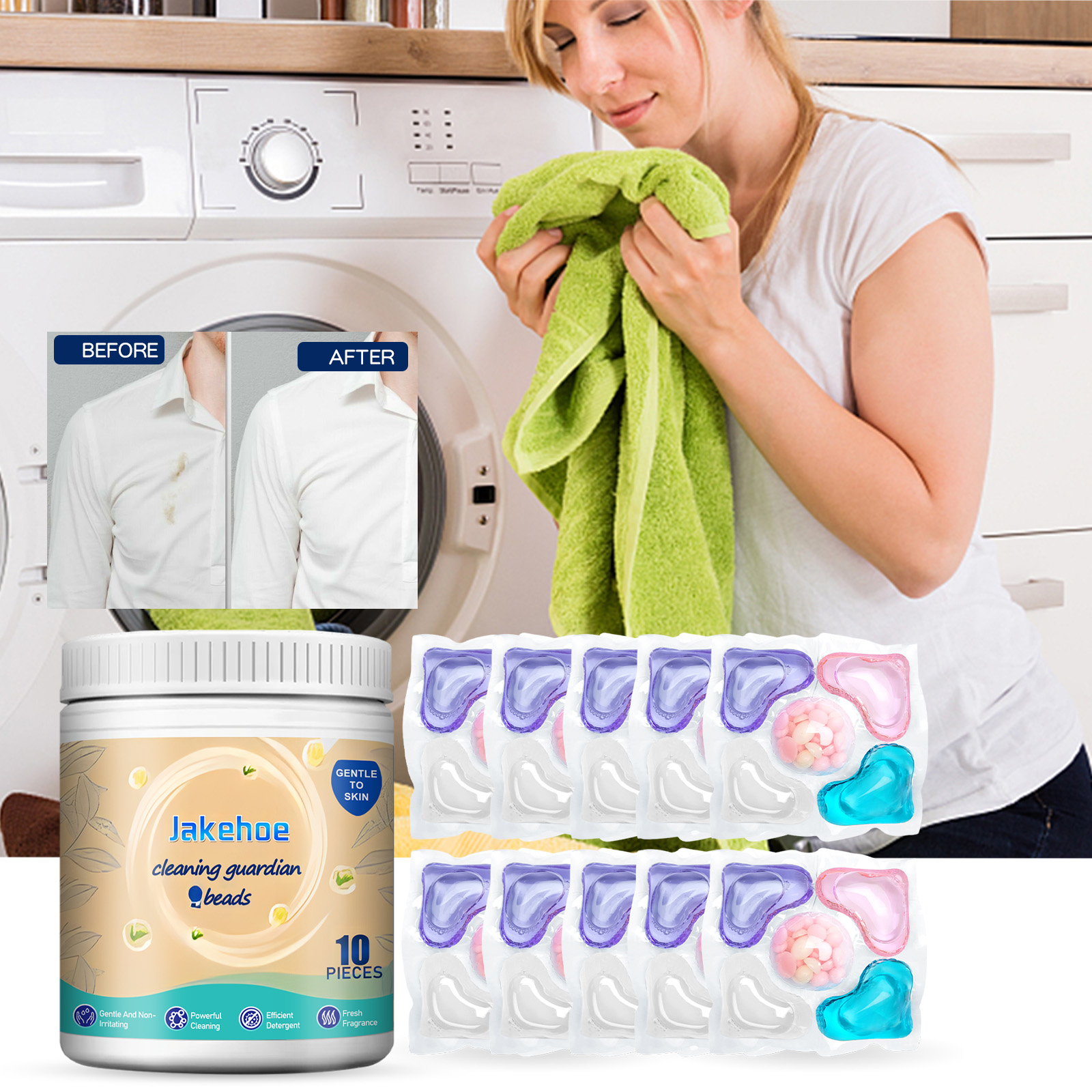 Before-and-after comparison of stained white laundry