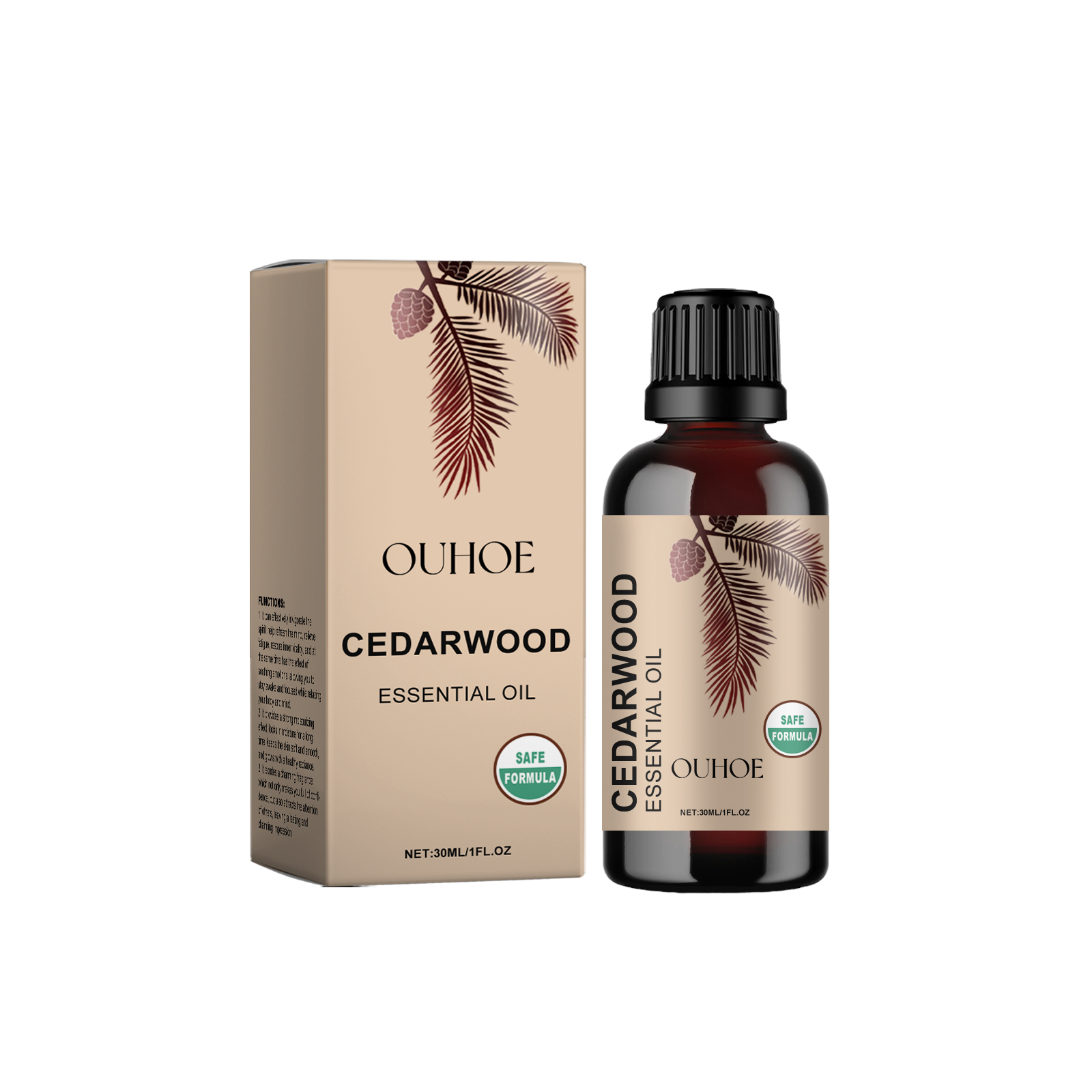 Cedarwood oil bottle and coordinated boxed presentation