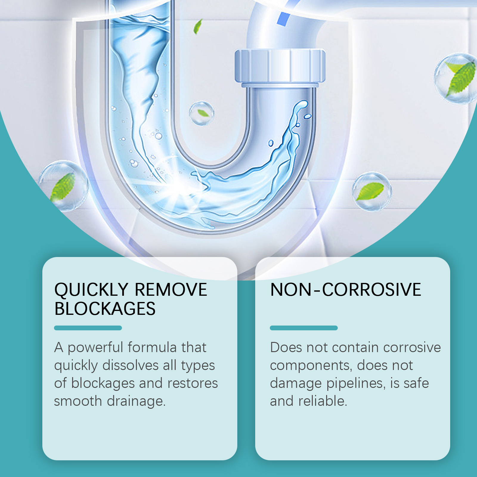 Illustrated drain pipe showing clear flowing liquid